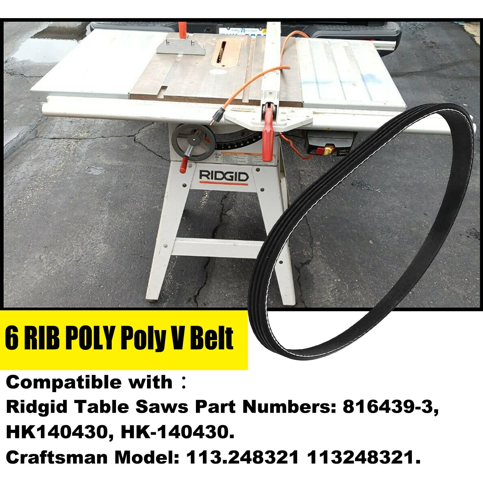 816439-3 Table Saws Drive Belt For Ridgid Table Saw Hk140430 Hk-140430 Ts24120 Ts24121 Ts24240 Ts24241 Ts36120 Ts3650 Ts3660 Fits Craftsman 113.248321 113248321