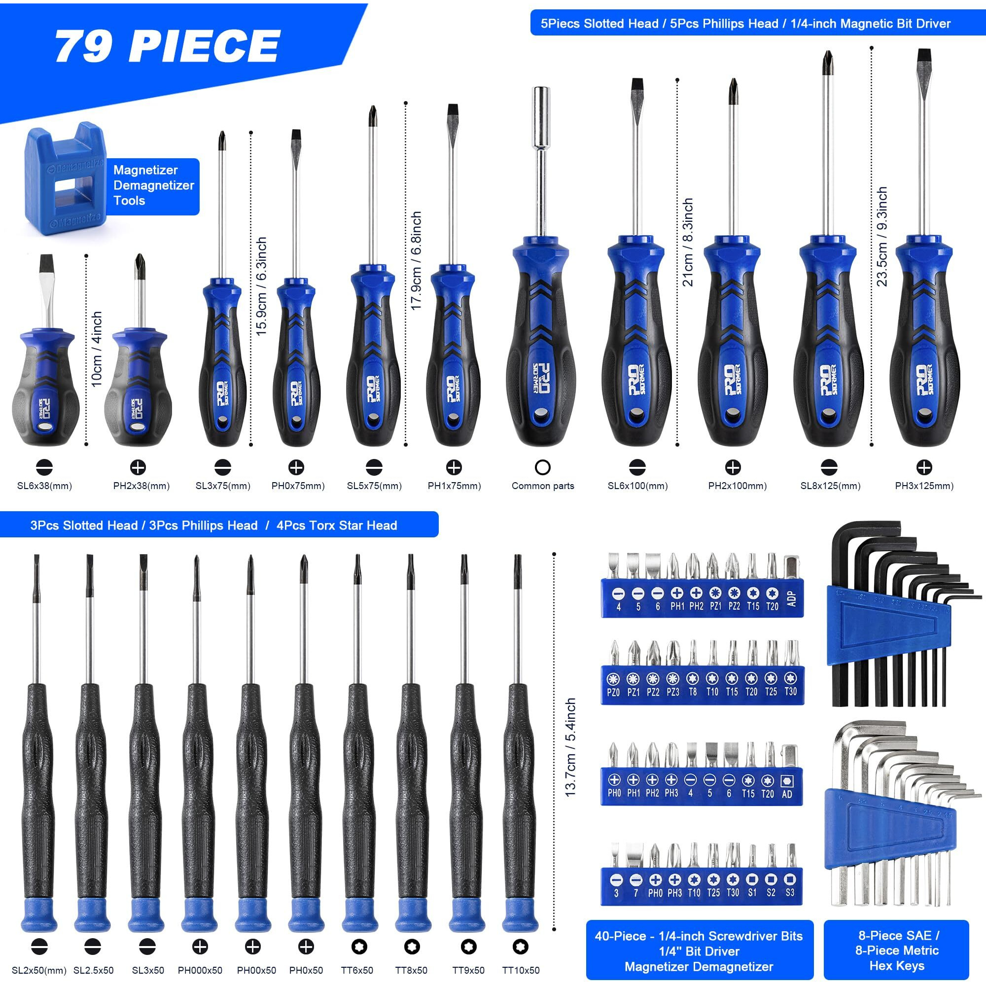 Prostormer Magnetic Screwdriver Set, 79-Piece Multi-Purpose Slotted/Phillips Screwdriver Kit With Precision Screwdrivers, Allen Wrench Set And Screwdriver Bits For Diy And Repair Works