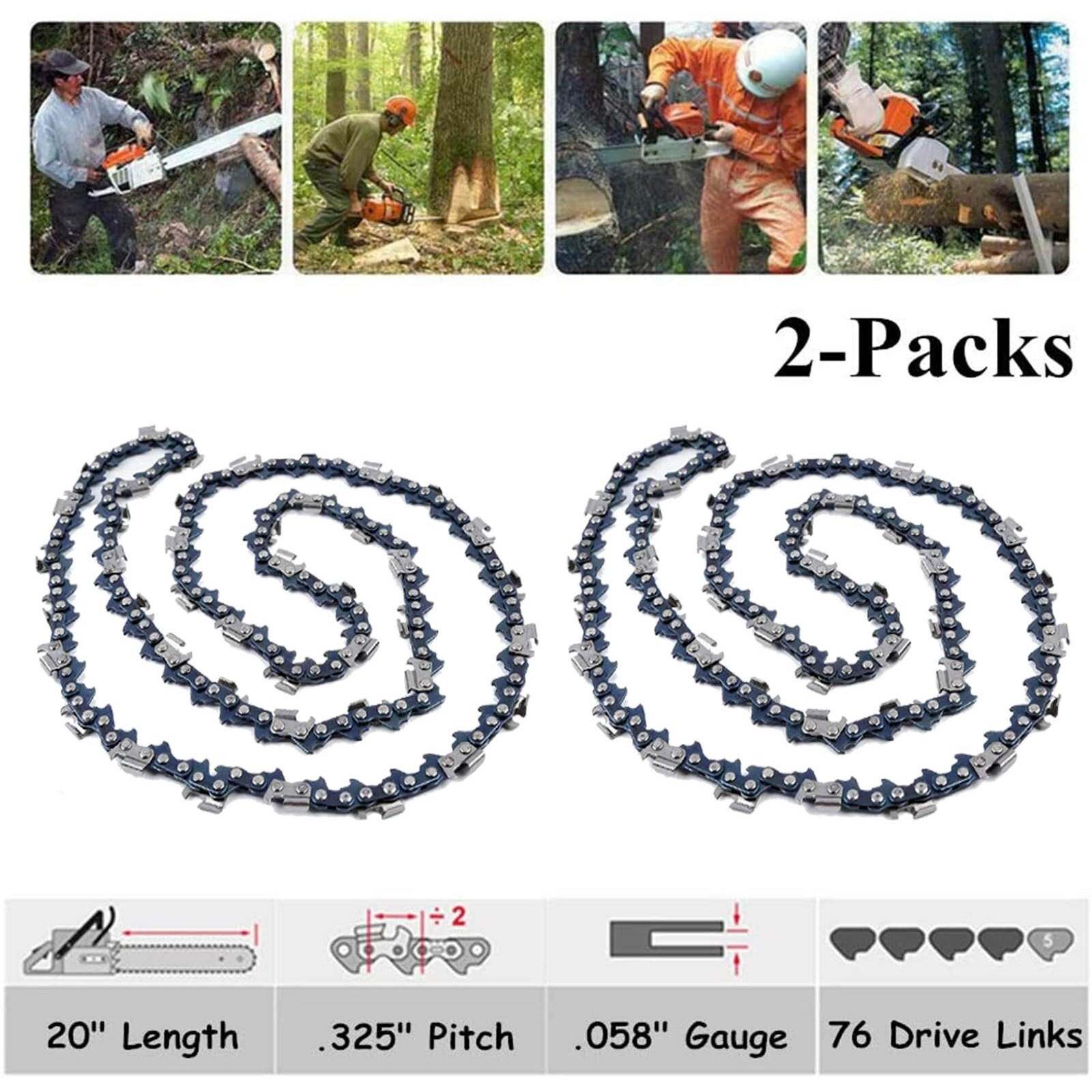 Aileete 2-Packs 20 Inch Chainsaw Chain .325"" Pitch - .058"" Gauge - 76 Drive Links For Husqvarna Stihl Poulan Craftsman Chainsaws, Fits Blue Max Models 53543 8901 8902 52209