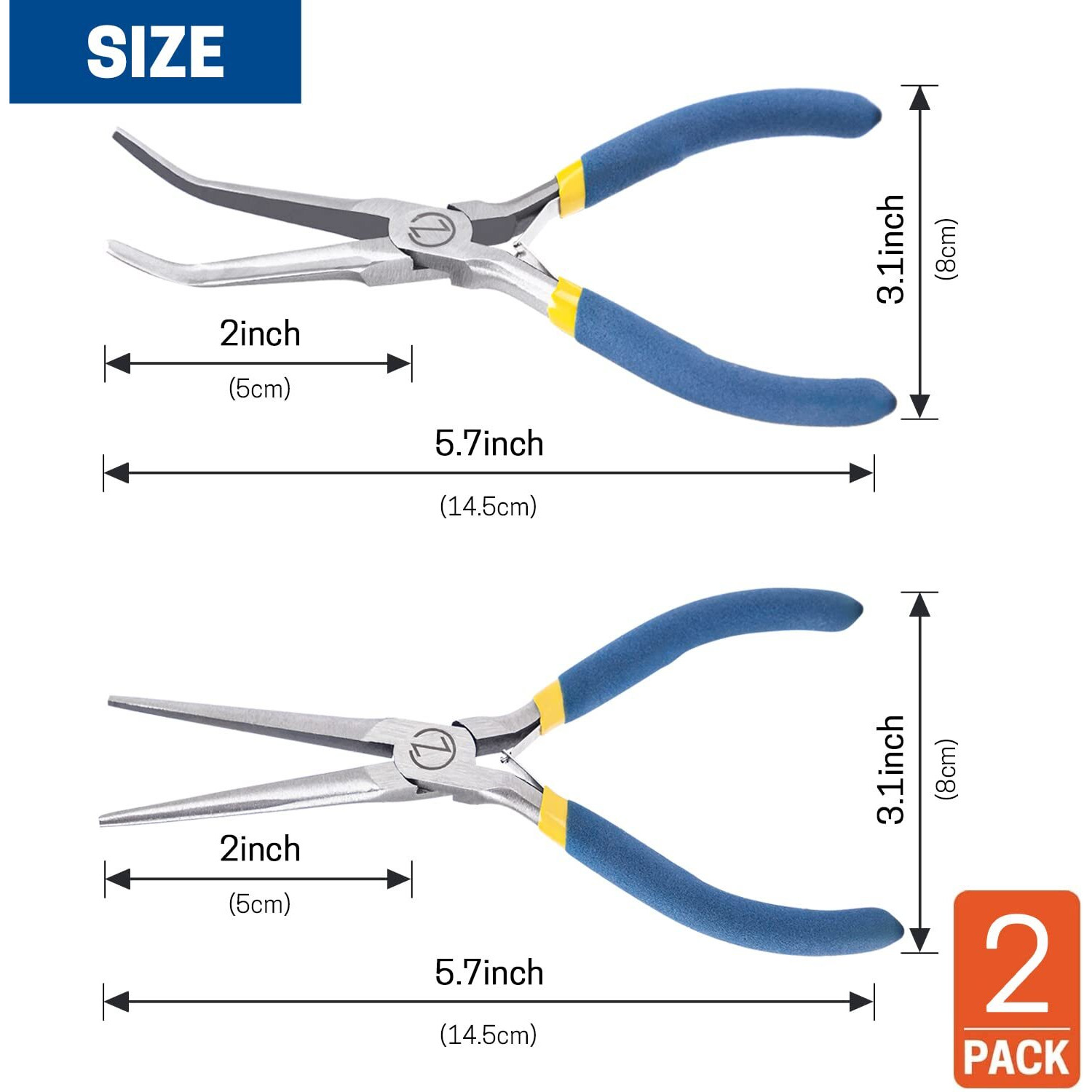 Viseman 6"" Mini Needle Nose Pliers With Comfort Grip Handles, 2Pcs Long Nose Pliers Set For Handmade Craft