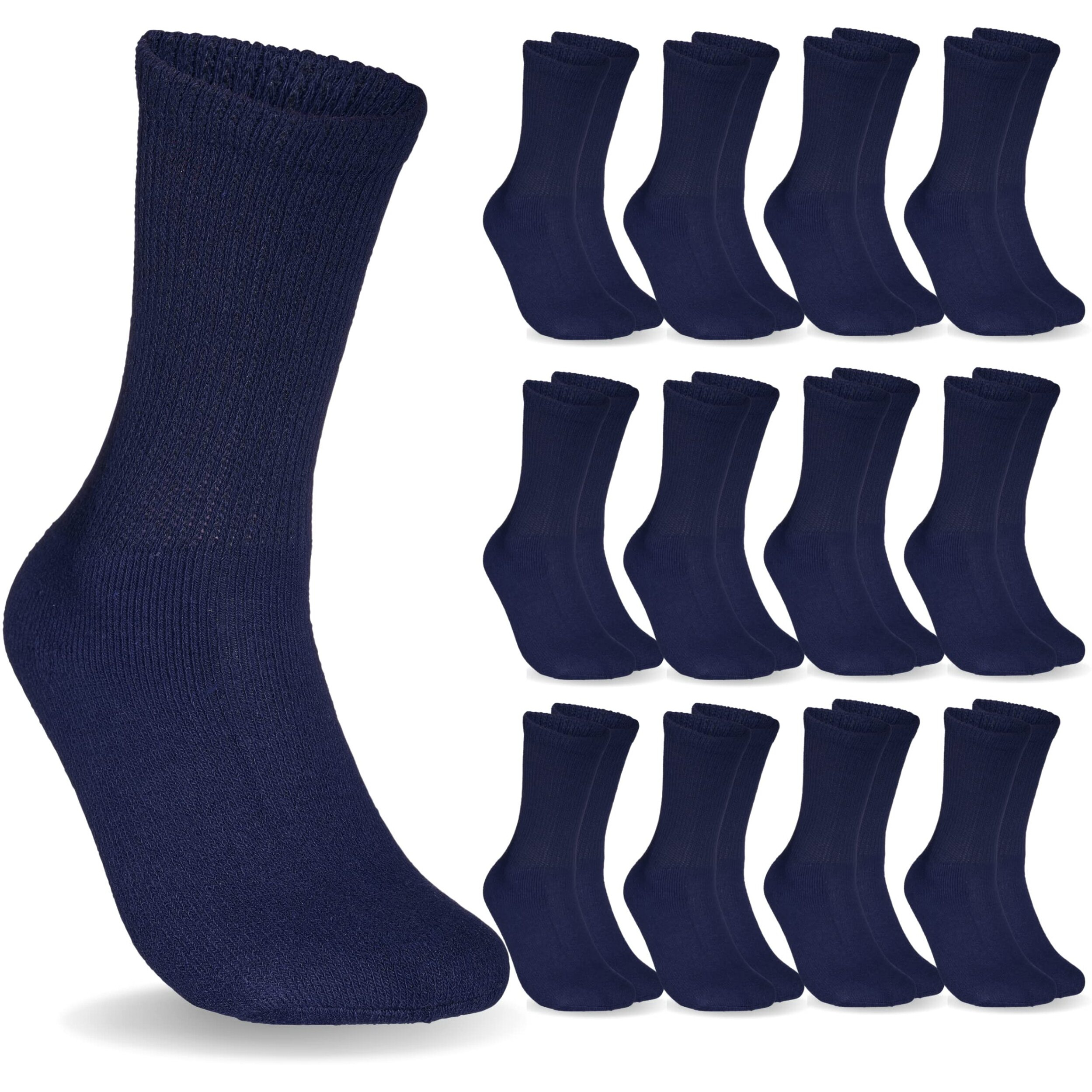 Special Essentials 12 Pairs Cotton Diabetic Socks For Men & Women - Non-Binding Extra Wide Top Neuropathy Socks - Crew Socks Navy 10-13