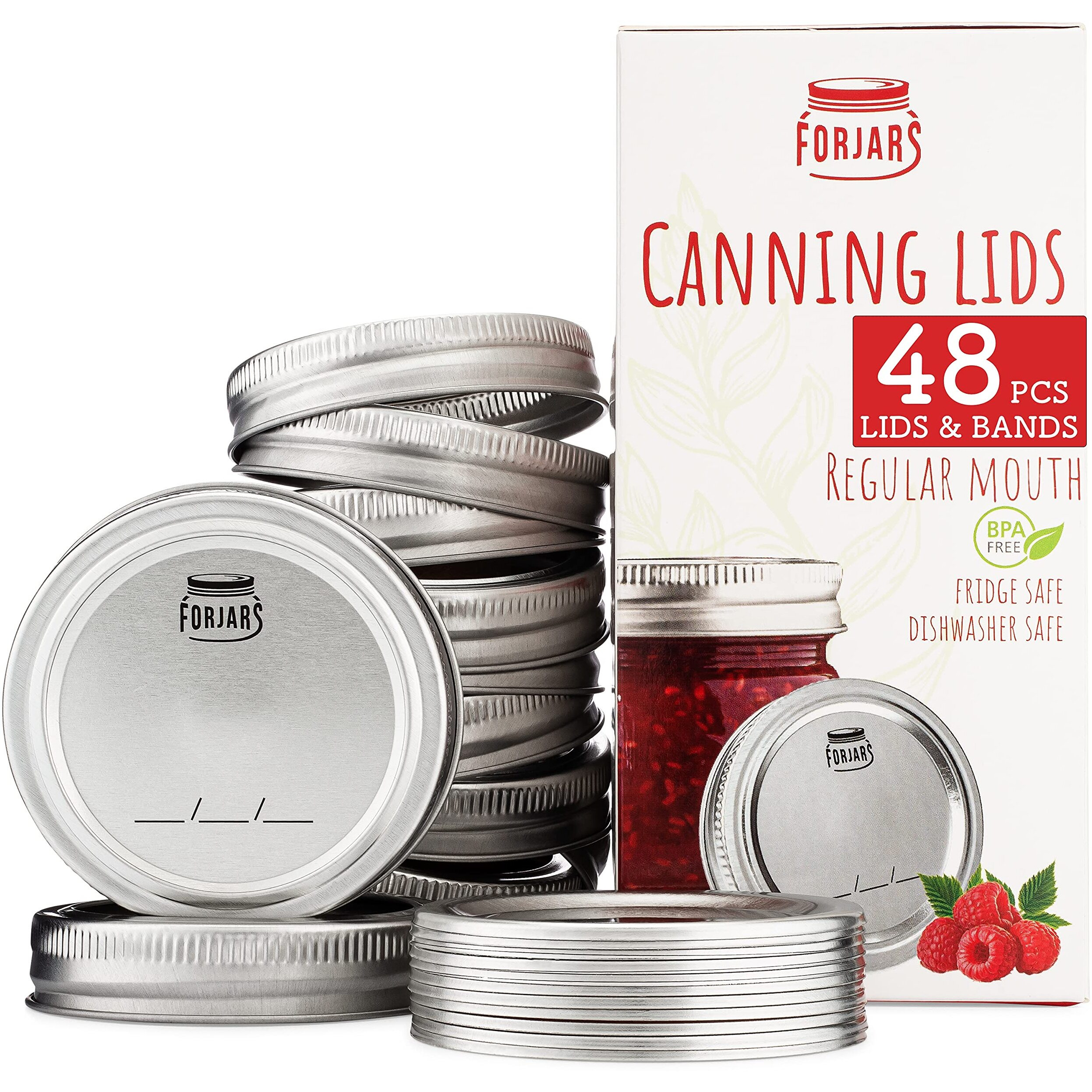 48Pcs/24Sets, Canning Lids And Rings Regular Mouth - Create Airtight Seals On Mason Jars To Preserve Food For Meal Prep & Food Storage - 2.7 In. Steel Lids And Bands With Silicone Seals - Canning Supplies By Forjars