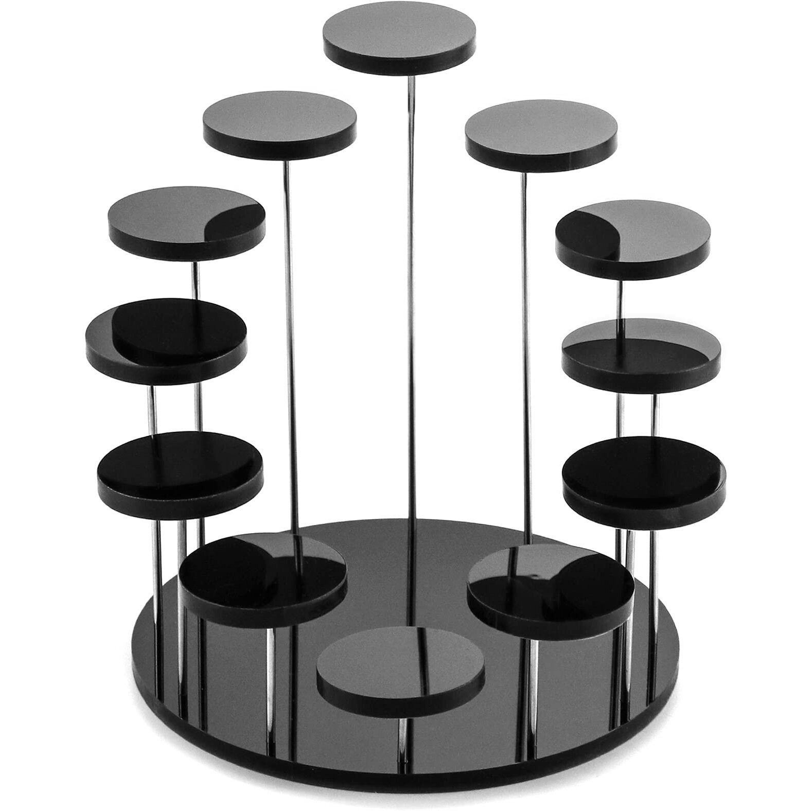 Qwork Round Acrylic Products Display Riser Stands, 12 Tier Jewelry Display Stands For Rings Earrings,Mini Figurines, Black