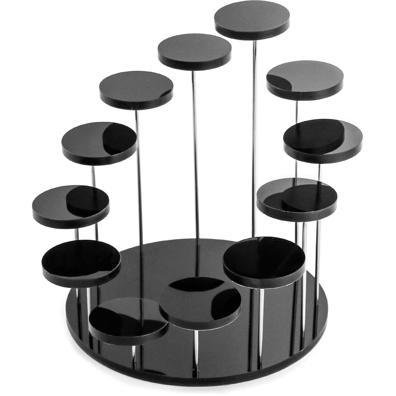 Qwork Round Acrylic Products Display Riser Stands, 12 Tier Jewelry Display Stands For Rings Earrings,Mini Figurines, Black