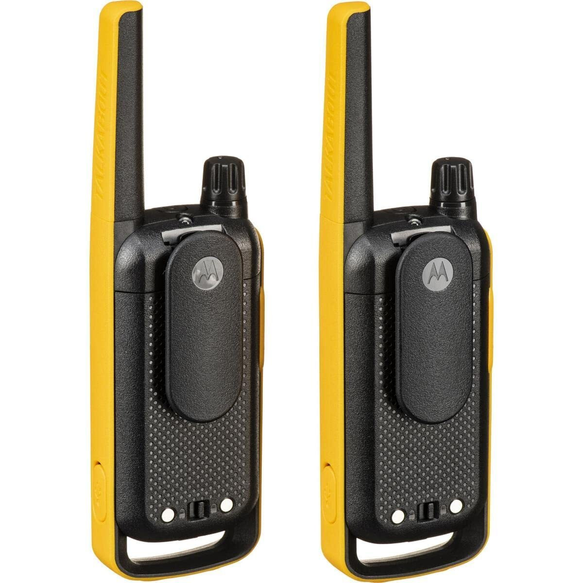 Motorola Solutions, Portable Frs, T470, Talkabout, Two-Way Radios, Emergency Preparedness, Rechargeable, 22 Channel, 35 Mile, Black W/Yellow, 2 Pack