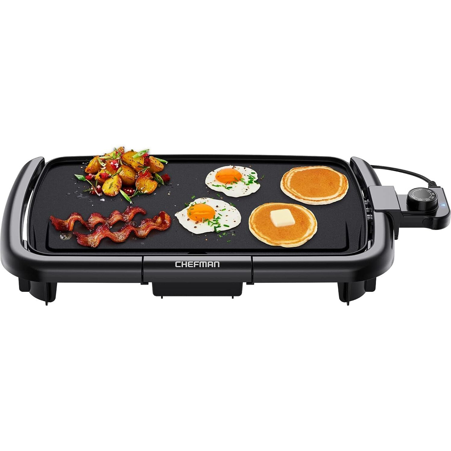 Chefman Electric Griddle With Removable Temperature Control, Immersible Flat Top Grill, Burger, Eggs, Pancake Griddle, Nonstick Easy Clean Cooking Surface, Slide Out Drip Tray, 10 X 16 Inch