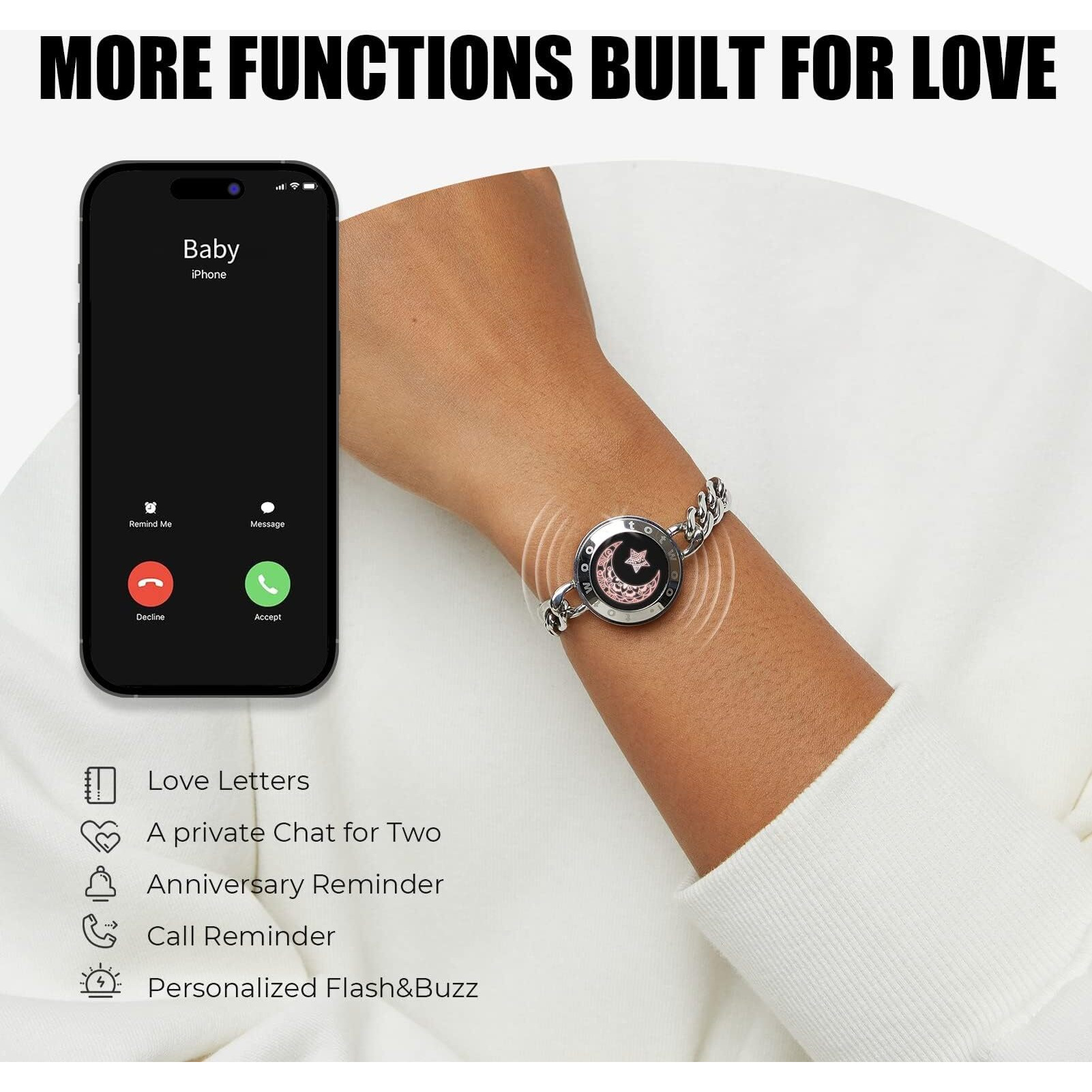 Totwoo Touch Bracelets For Couples, Vibration & Light Up For Love Couples | Long Distance Relationship Gifts For Girlfriend Bluetooth Pairing Jewelry