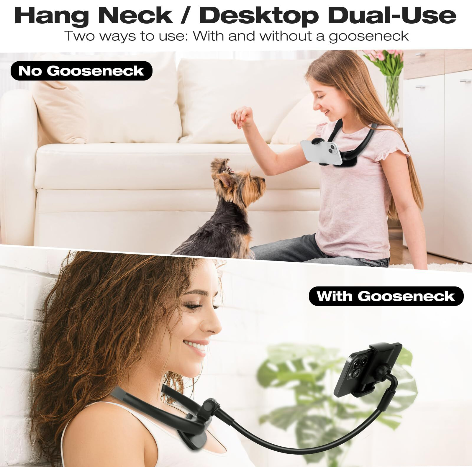 Cell Phone Stand, Neck Cell Phone Holder, Hand Free Flexible Gooseneck Phone Holder For Bed, Neck Phone Holder Pov/Vlog Selfie Mount, Universal Multi-Functional Phone Stand For 4.7''-6.7'' Phone