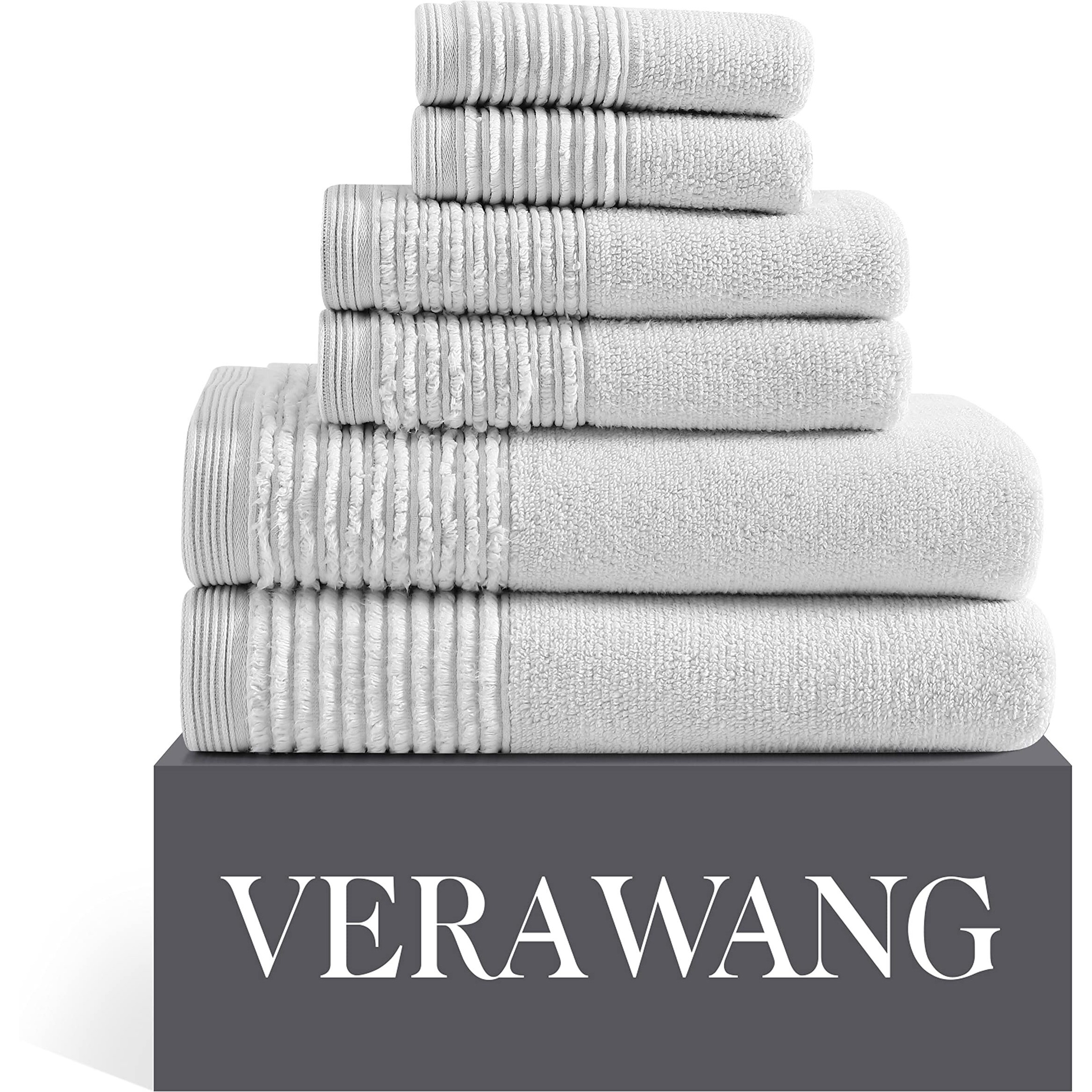 Vera Wang - Bath Towels Set, Luxury Cotton Bathroom Decor, Highly Absorbent & Medium Weight (Sculpted Pleat Grey, 6 Piece)
