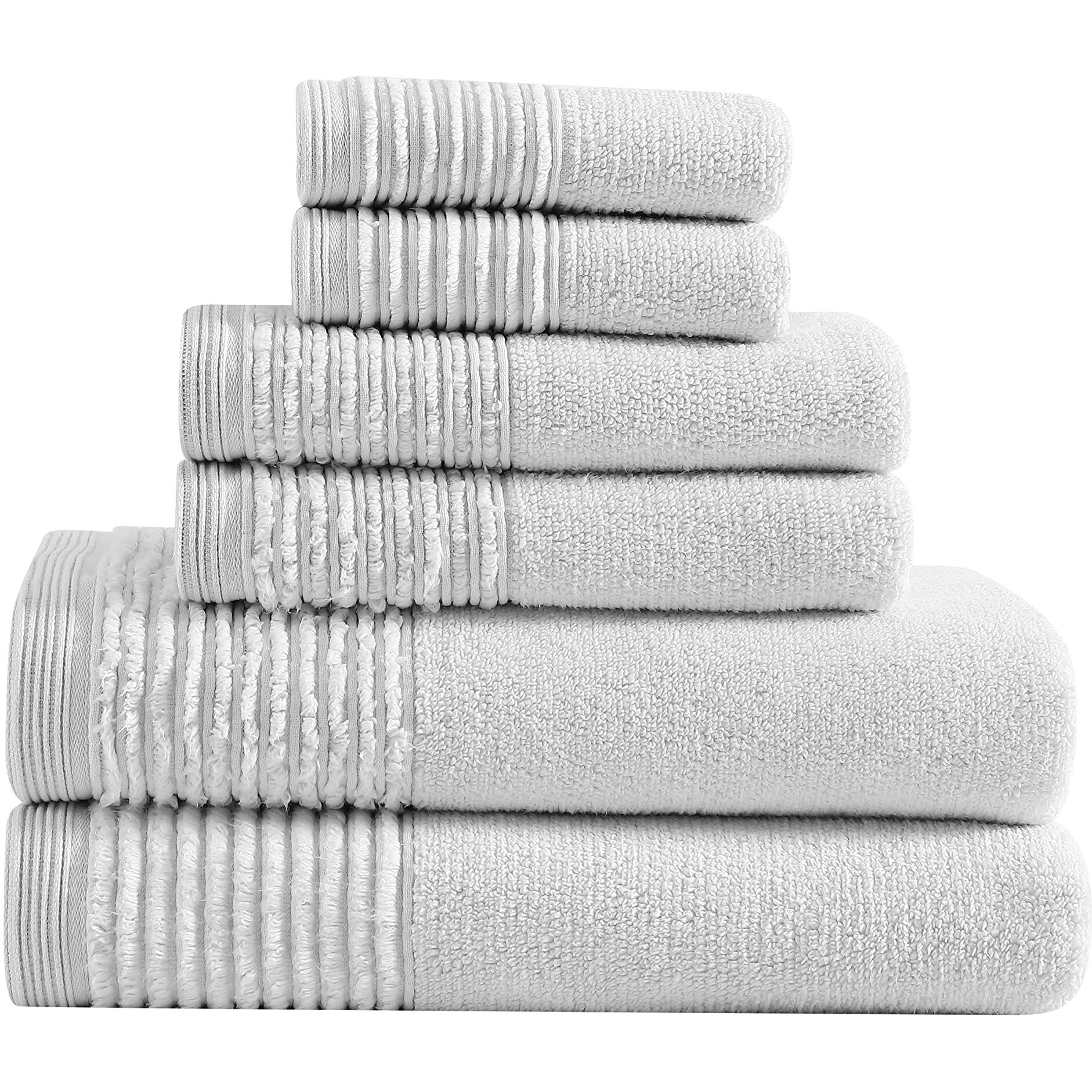 Vera Wang - Bath Towels Set, Luxury Cotton Bathroom Decor, Highly Absorbent & Medium Weight (Sculpted Pleat Grey, 6 Piece)