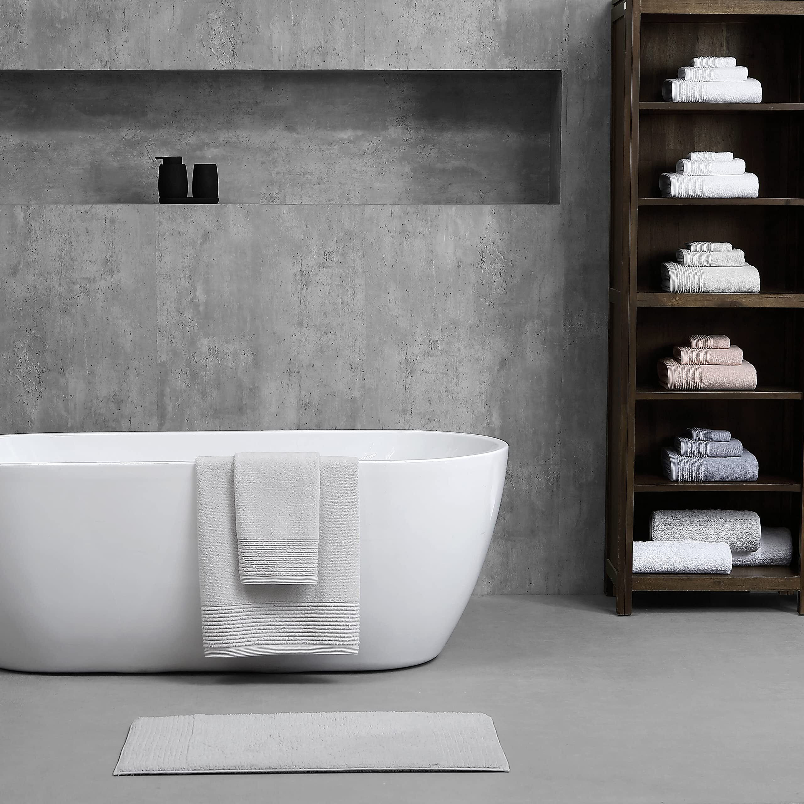 Vera Wang - Bath Towels Set, Luxury Cotton Bathroom Decor, Highly Absorbent & Medium Weight (Sculpted Pleat Grey, 6 Piece)