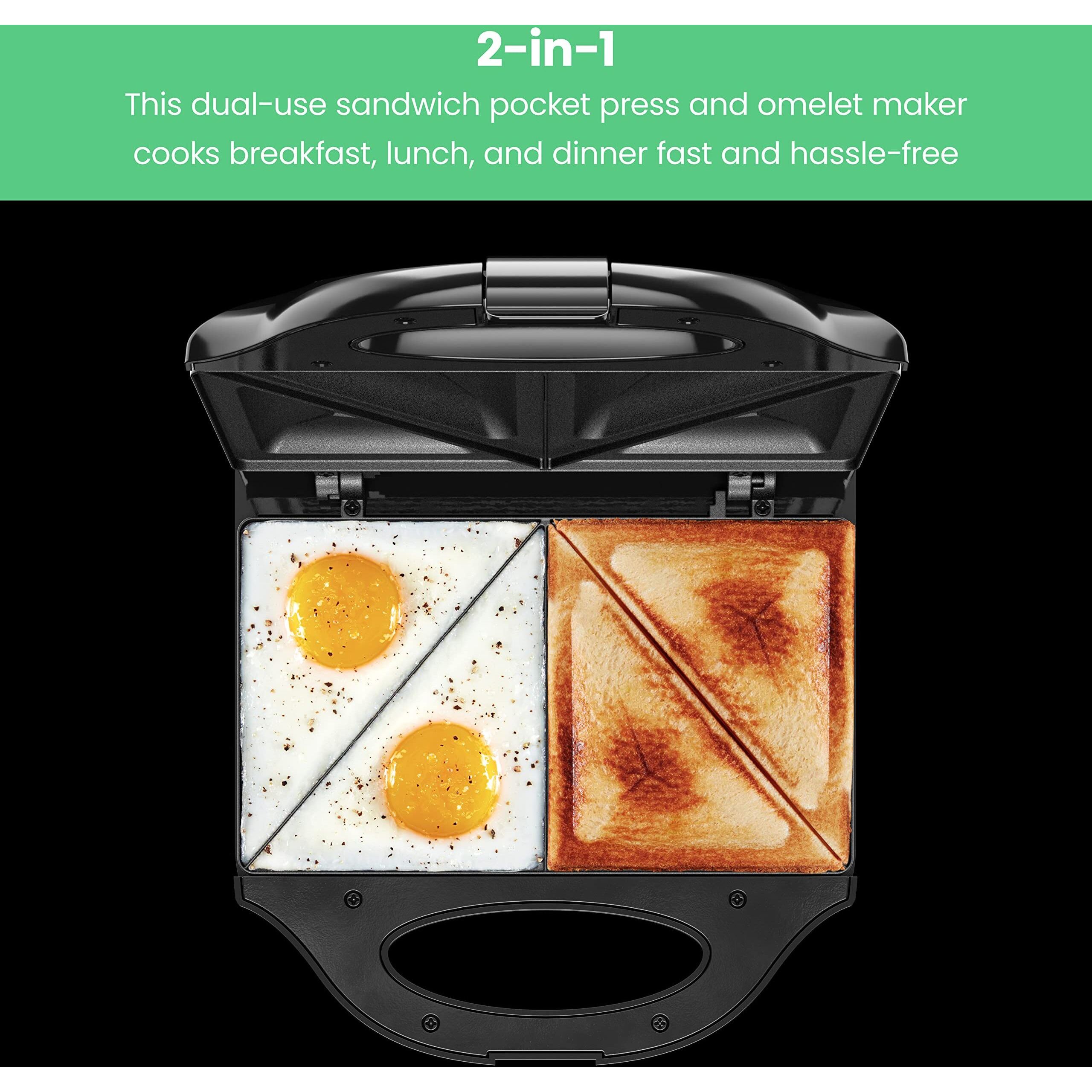 Chefman Portable Sandwich Maker, Compact, Nonstick, Electric Omelet Maker, Panini Press, Pocket Sandwich Press, And Quesadilla Maker, With Indicator Lights, Locking Lid, And Cord Storage