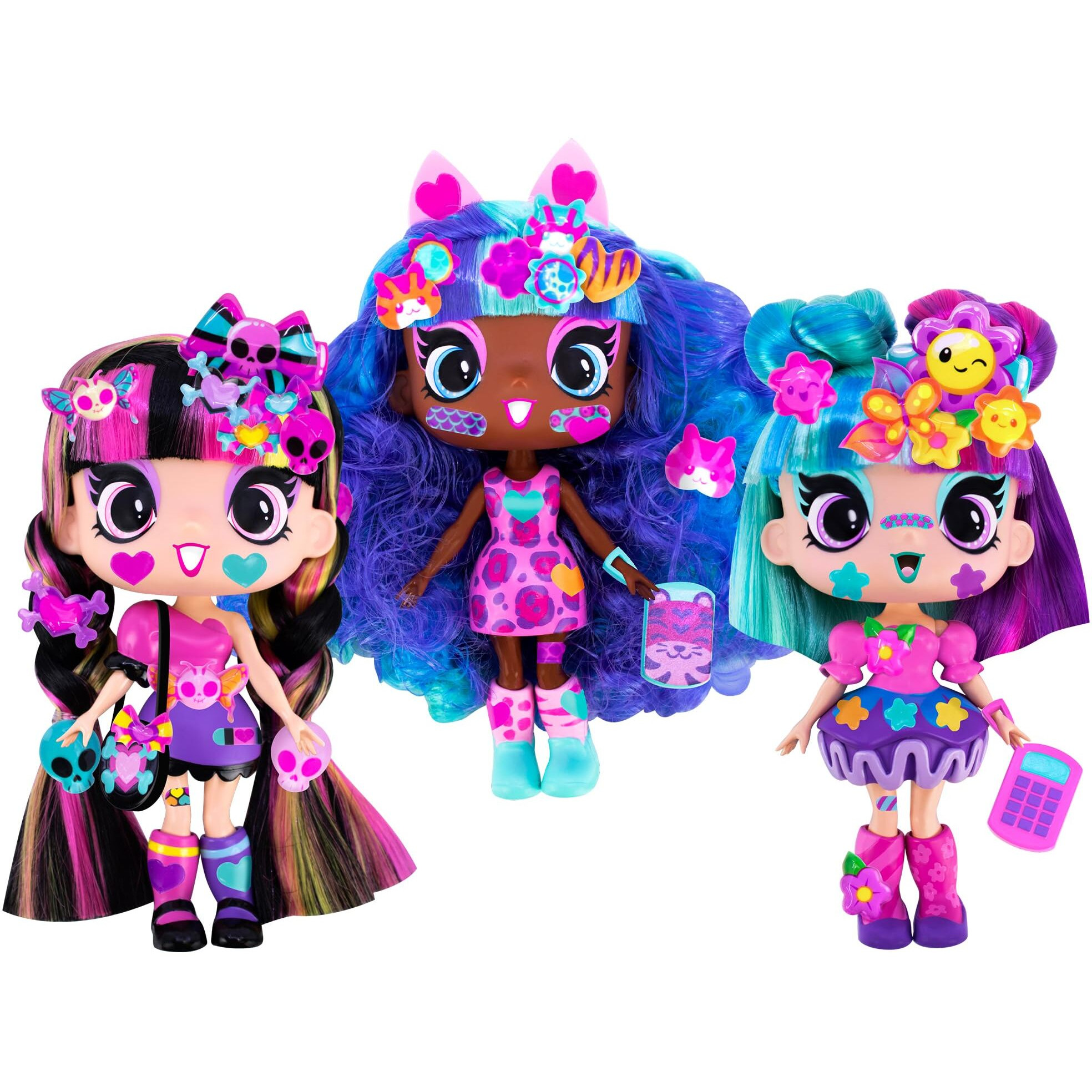 Decora Girlz 5"" Dolls -3 Pack C - Kat, Luna, And Heather | Fashion Dolls For Ages 4 And Up | Surprise Birthday Gift For Children | Set Of Doll Clothes, Stickers, Dolls & Accessories