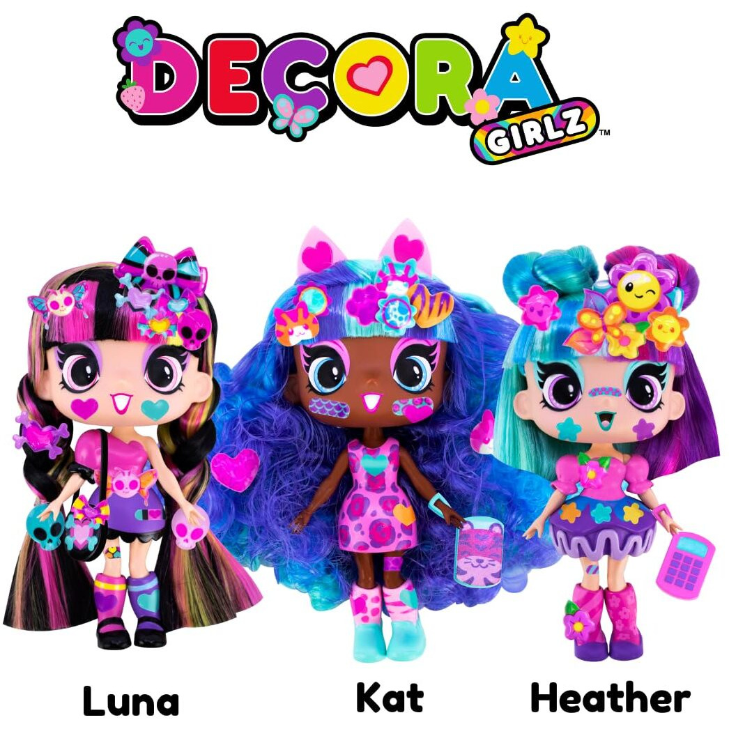 Decora Girlz 5"" Dolls -3 Pack C - Kat, Luna, And Heather | Fashion Dolls For Ages 4 And Up | Surprise Birthday Gift For Children | Set Of Doll Clothes, Stickers, Dolls & Accessories