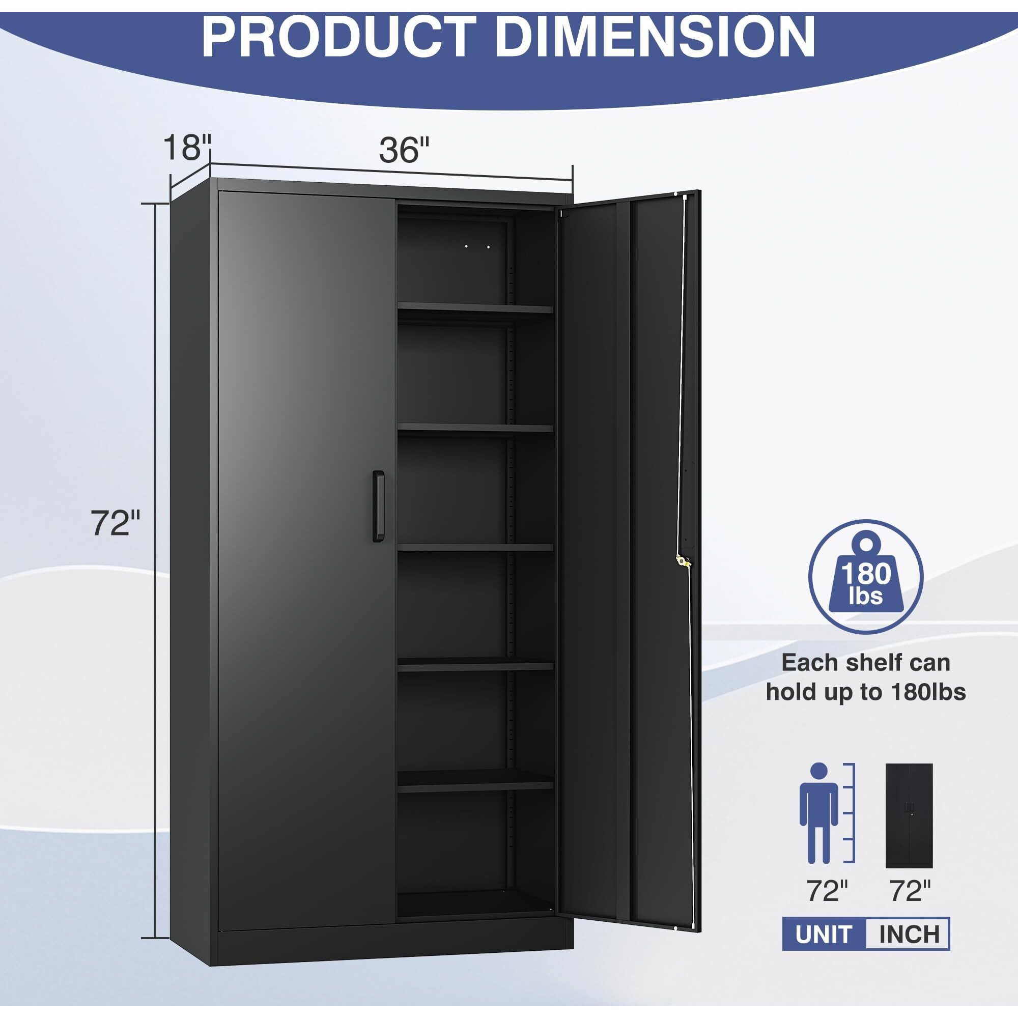 Lissimo Metal Storage Cabinet With Lock,72 "" Tall Storage Cabinet With Doors And Adjustable Shelves,Steel Locking Cabinets For Garage,Home Office,Pantry,School,Hospital(Black)