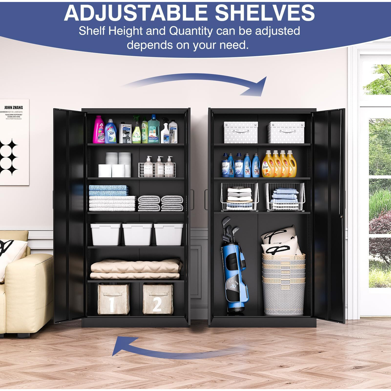 Lissimo Metal Storage Cabinet With Lock,72 "" Tall Storage Cabinet With Doors And Adjustable Shelves,Steel Locking Cabinets For Garage,Home Office,Pantry,School,Hospital(Black)