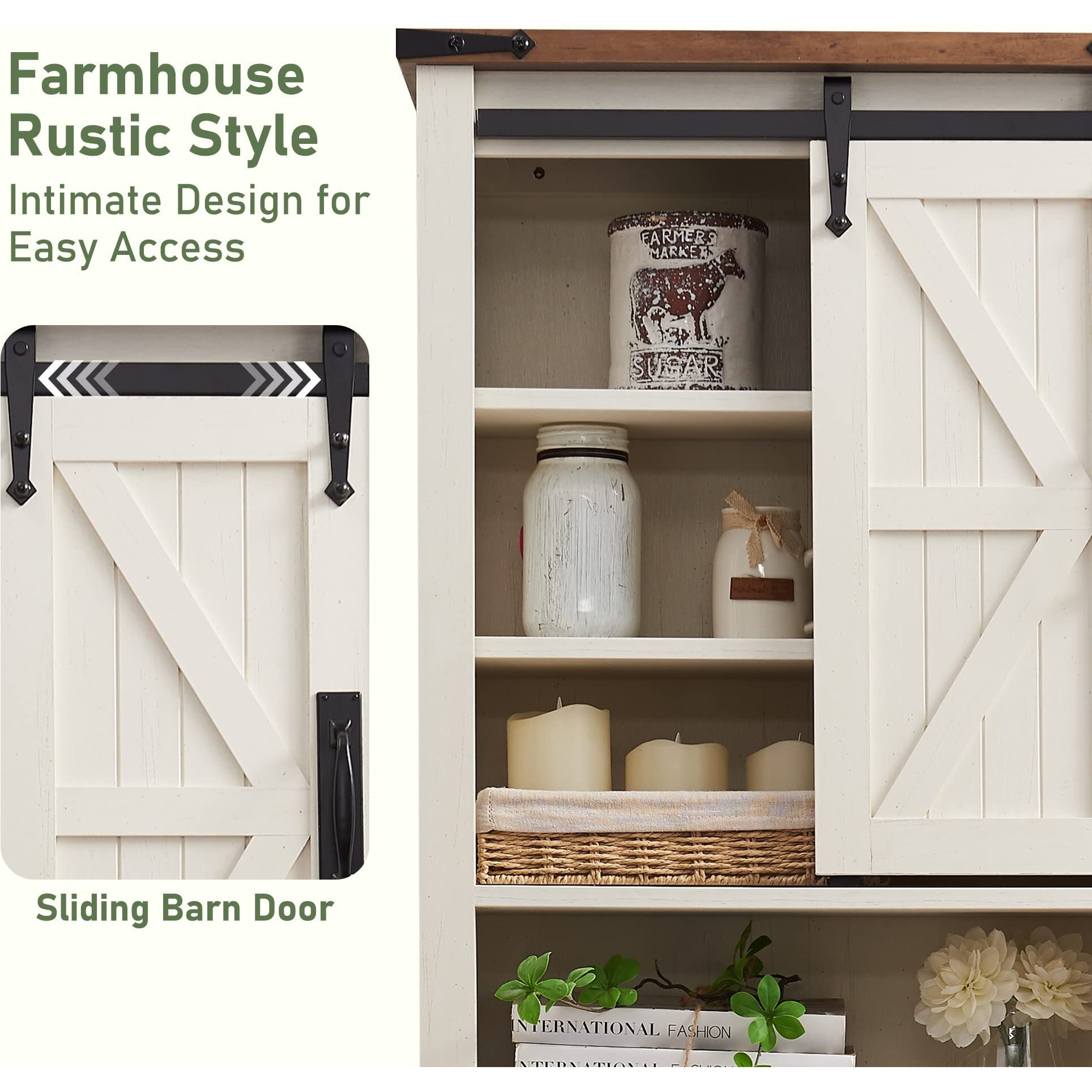 Okd Over The Toilet Storage Cabinet, Farmhouse Storage Cabinet Over Toilet With Sliding Barn Door & Adjustable Shelves, Home Space Saver For Bathroom, Living Room, Rustic Oak With Antique White