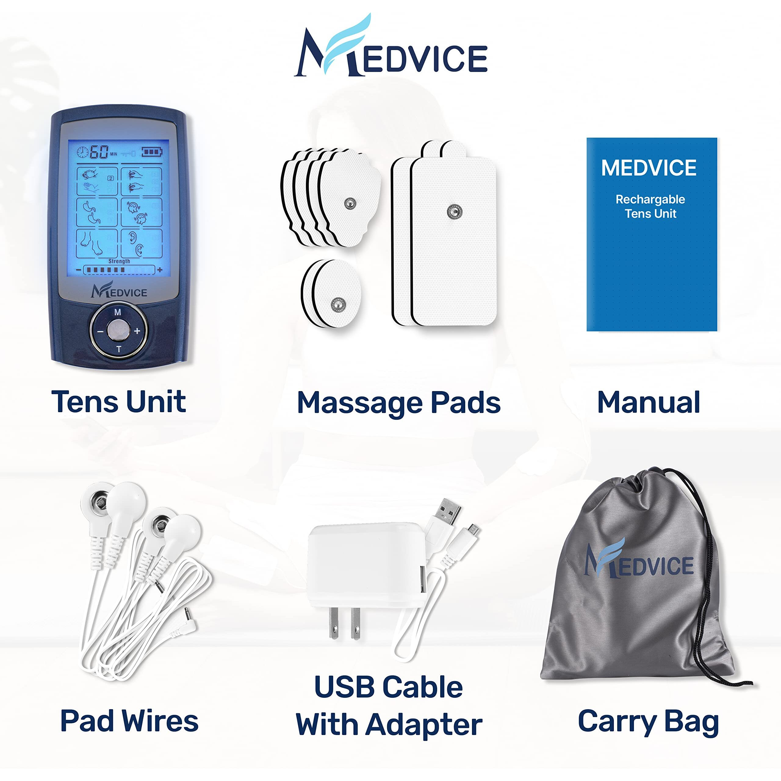 Medvice Rechargeable Tens Unit Muscle Stimulator, 2Nd Gen 16 Modes & 8 Upgraded Pads For Natural Pain Relief & Management, Fda Cleared Electric Pulse Impulse Mini Massager Machine