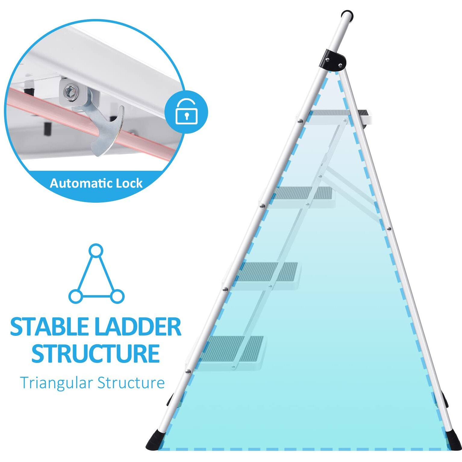 Kingrack Step Ladder 4 Step Folding Step Stool For Adults With Handrails Heavy Duty Steel Sturdy Lightweight Collapsible Portable Step Ladder With Anti-Slip Wide Pedal,White