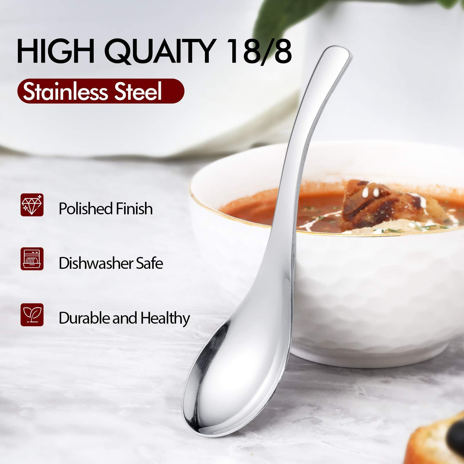 Hiware Thick Heavy-Weight Soup Spoons, High Grade Stainless Steel Soup Spoons, Table Spoons, Set Of 6