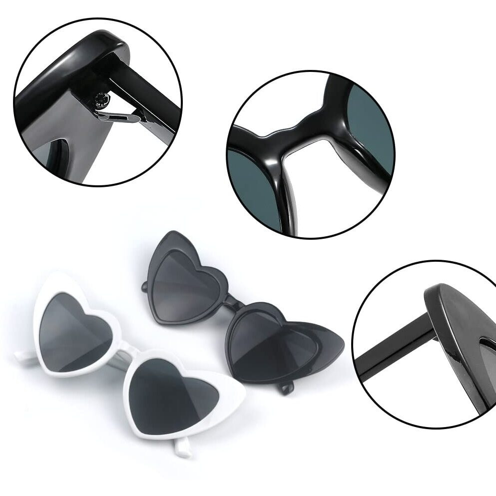 Yoothink 7 Pack Love Heart Shaped Sunglasses Bachelorette Party Sunglasses Bridesmaid Bride Heart Sunglasses (White&Black)