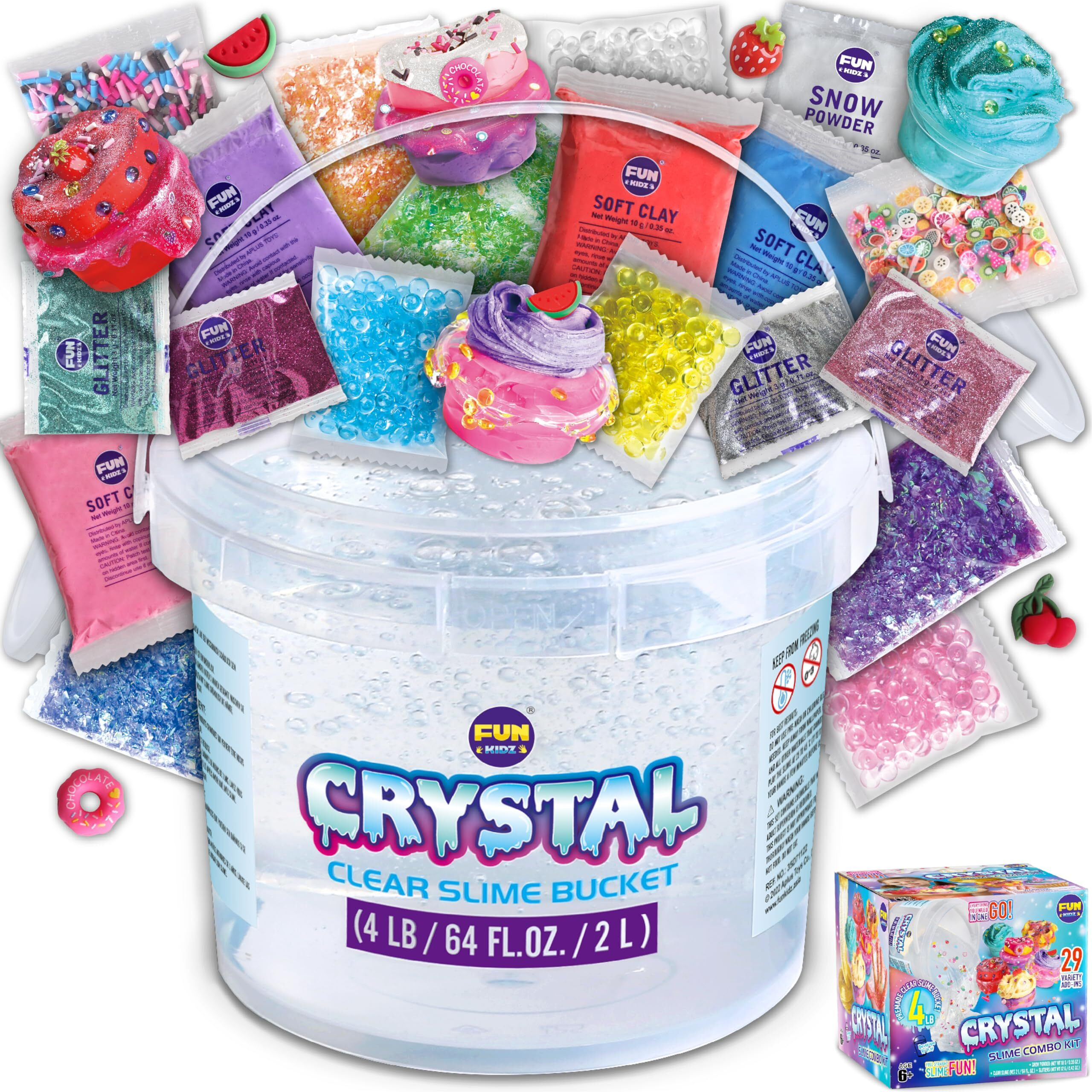 4 Lb Huge Glassy Clear Slime Bucket Toy For Kids, Funkidz 64 Fl Oz Premade Big Crystal Slime Pack Gift With 29 Sets Add-Ins Jumbo Slime Kit For Girls Boys Party Present
