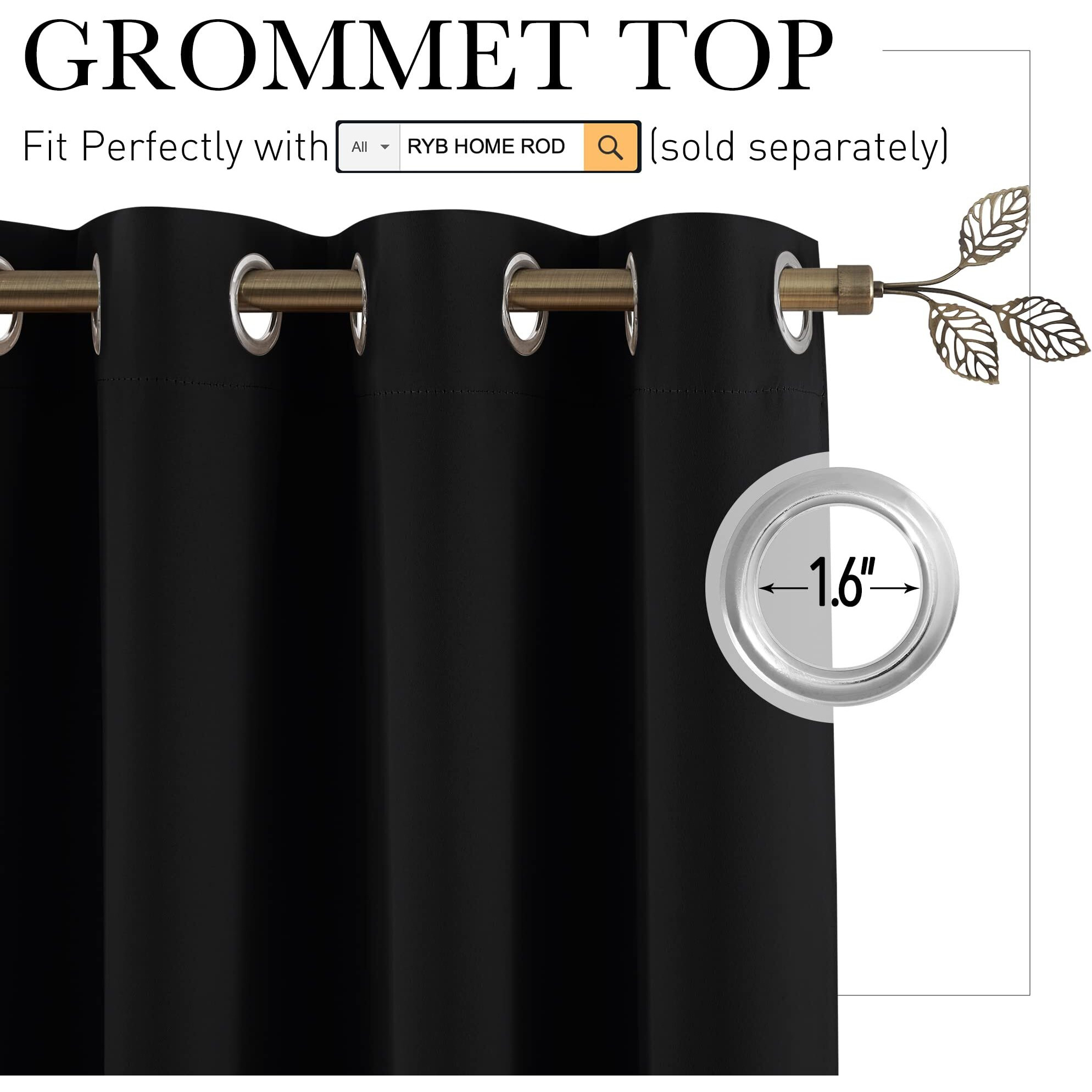 Ryb Home Blackout Thermal Insulated Blind Curtains, Noise Reduce Barrier For Nursery, Portable Curtain For Sliding Glass Door/Storage/Space Room Divider, 7 Ft Tall X 8.3 Ft Wide, Black, 1 Panel