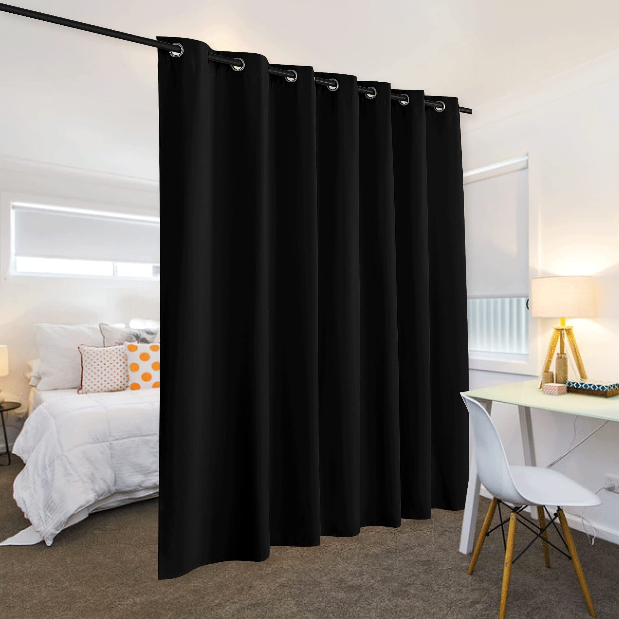 Ryb Home Blackout Thermal Insulated Blind Curtains, Noise Reduce Barrier For Nursery, Portable Curtain For Sliding Glass Door/Storage/Space Room Divider, 7 Ft Tall X 8.3 Ft Wide, Black, 1 Panel