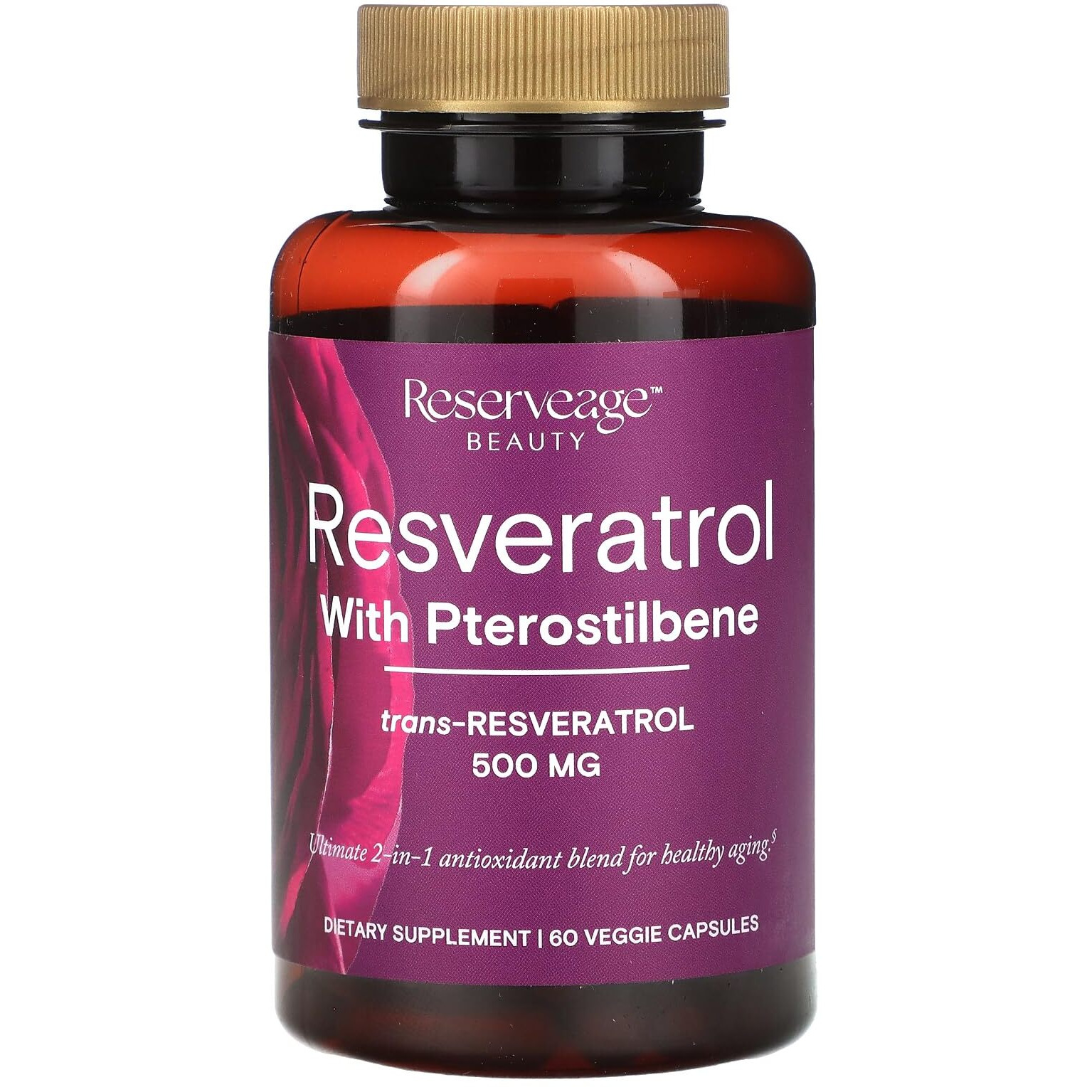 Reserveage Beauty, Resveratrol 500 Mg With Pterostilbene, Antioxidant Supplement For Immune Support & Heart Health, Supports Healthy Aging, Paleo, Keto, 60 Capsules (60 Servings)