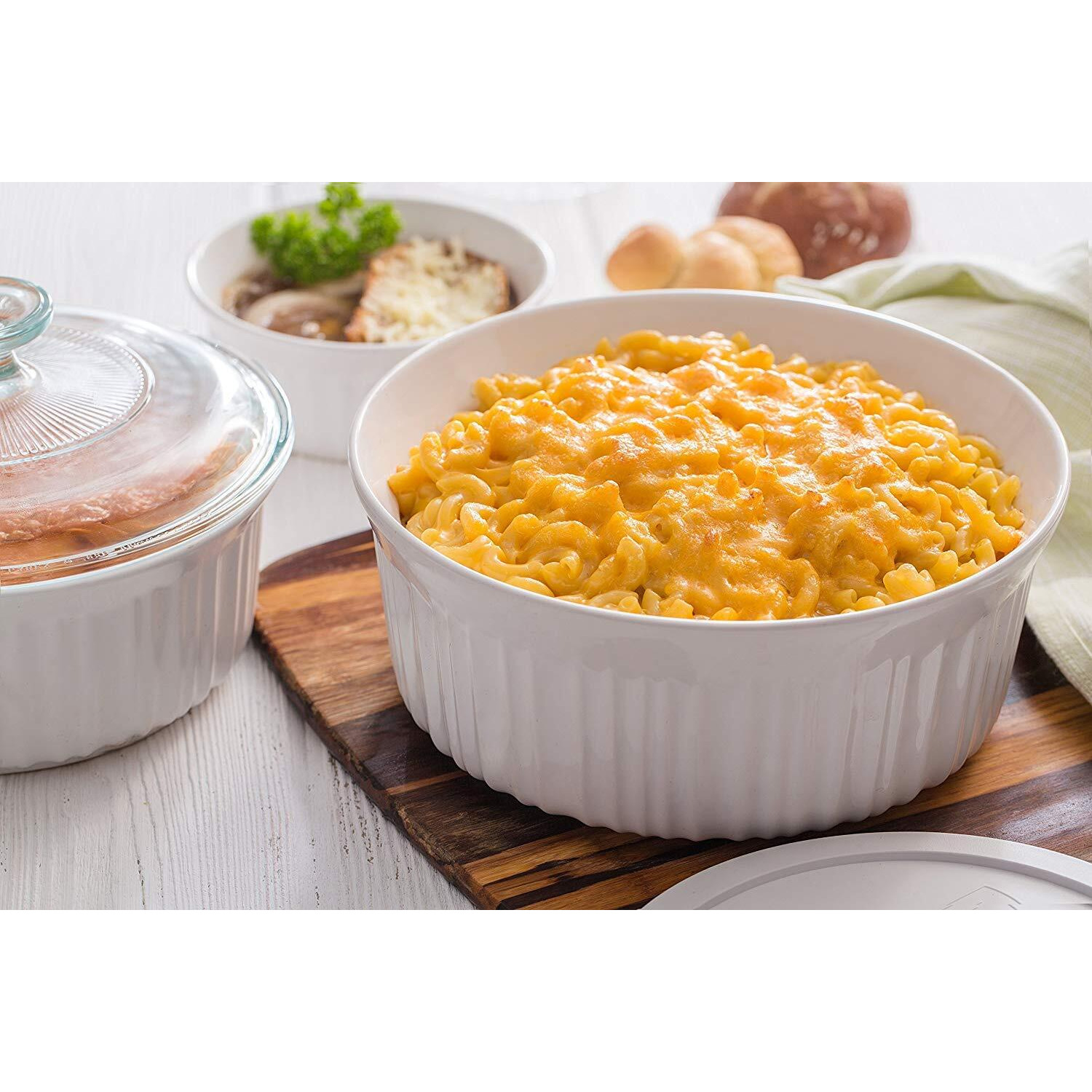 Corningware French White 12-Pc Ceramic Bakeware Set With Lids, Chip And Crack Resistant Stoneware Baking Dish, Microwave, Dishwasher, Oven, Freezer And Fridge Safe