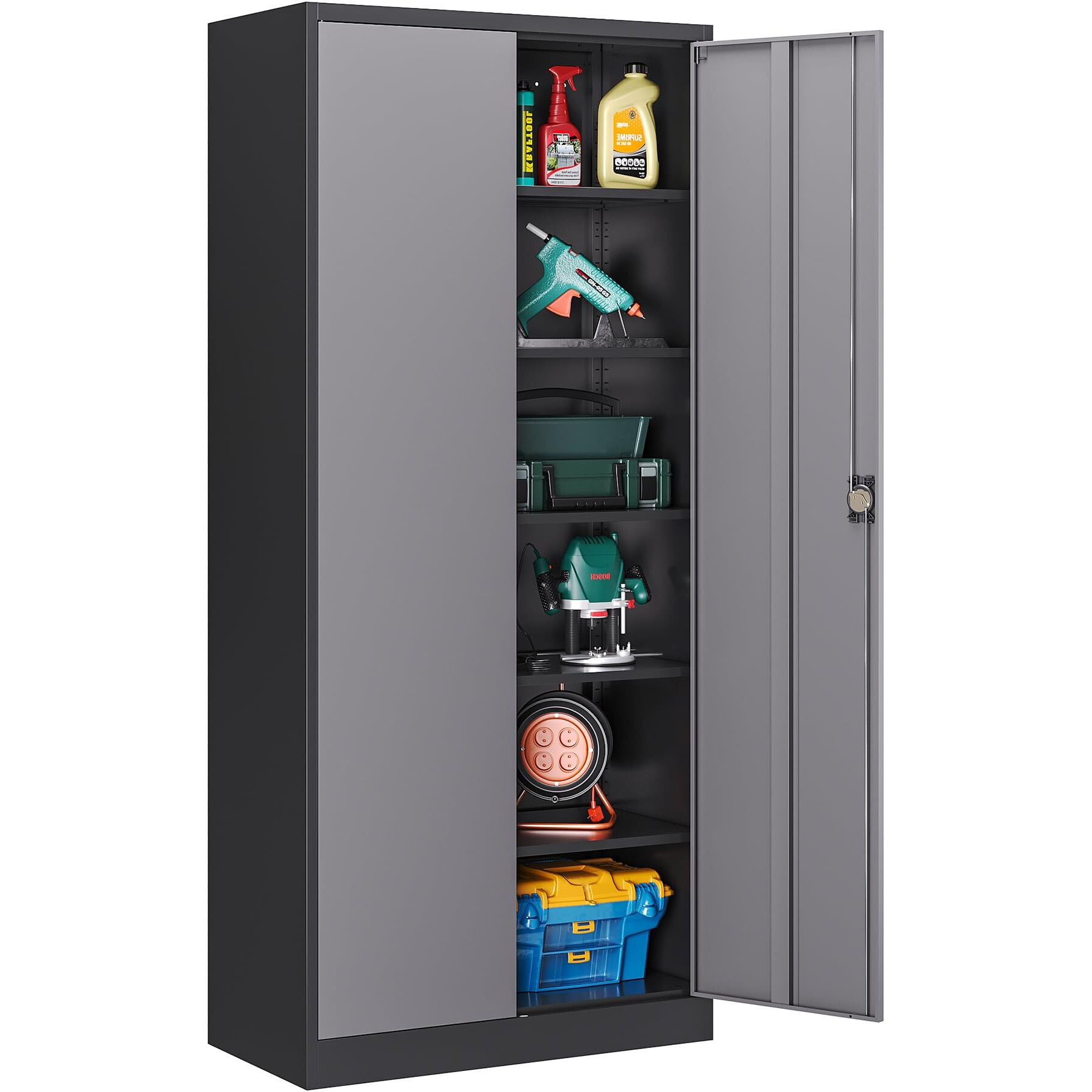 Lissimo Metal Garage Storage Cabinet,71 "" H Tall Tool Cabinet With 2 Doors And 5 Adjustbale Shelves,Lockable Tool Cabinet For Garage,Basement,Home Office