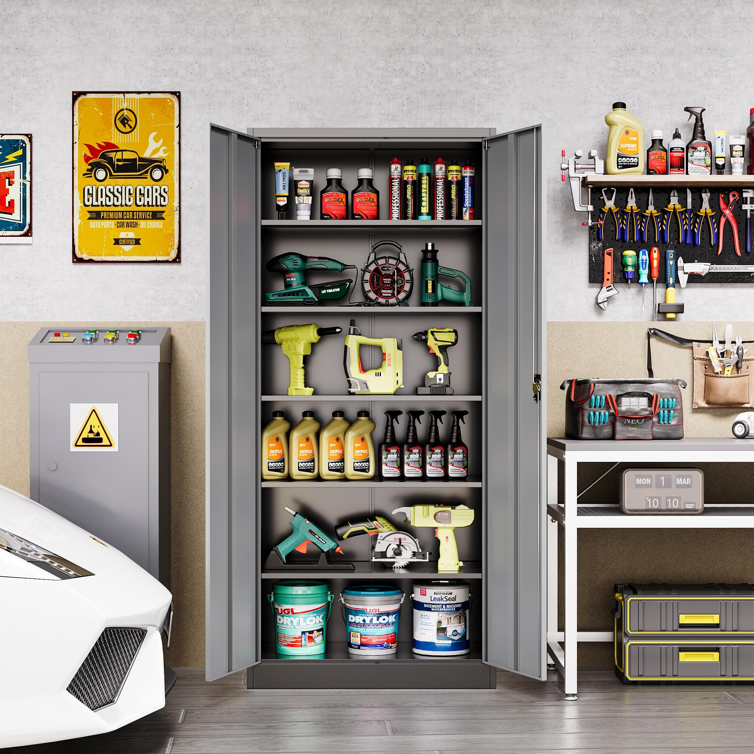 Lissimo Metal Garage Storage Cabinet,71 "" H Tall Tool Cabinet With 2 Doors And 5 Adjustbale Shelves,Lockable Tool Cabinet For Garage,Basement,Home Office