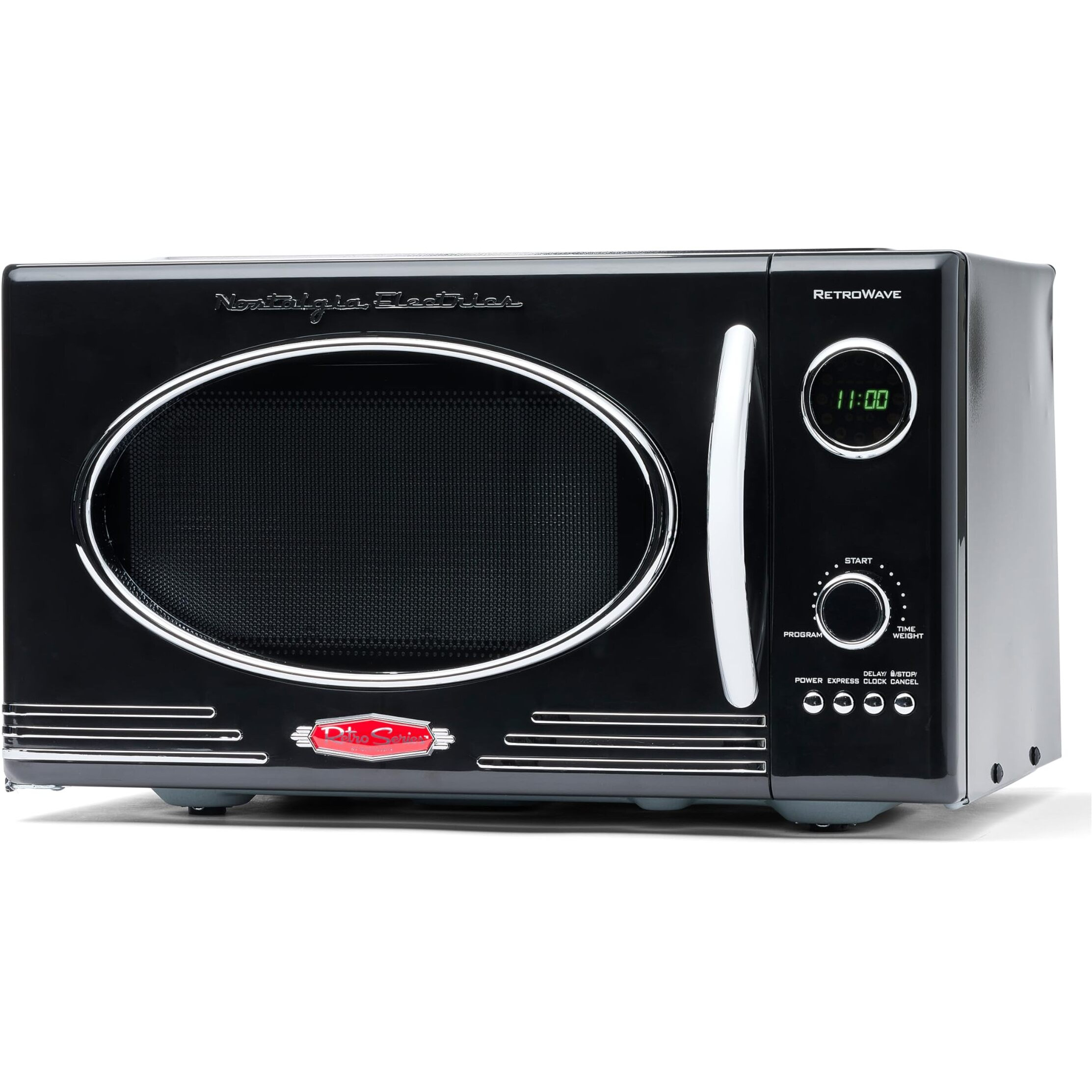 Nostalgia Retro Countertop Microwave Oven - Large 800-Watt - 0.9 Cu Ft - 12 Pre-Programmed Cooking Settings - Digital Clock - Kitchen Appliances - Black