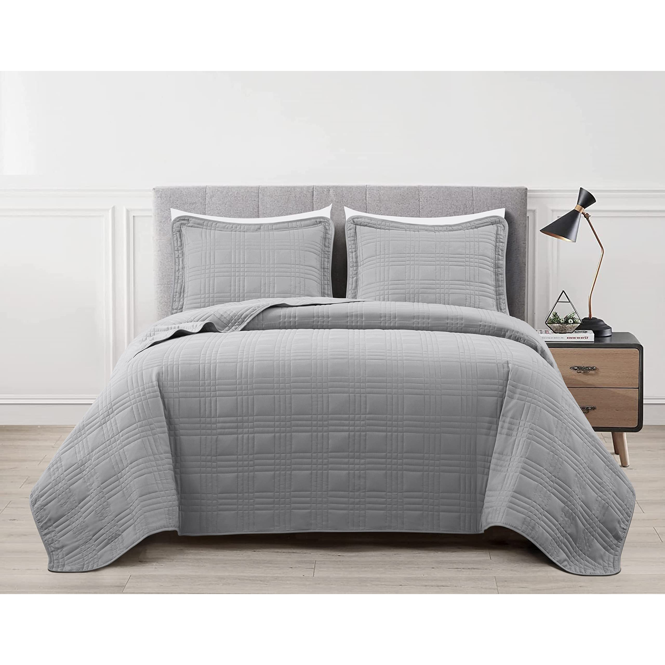 Chezmoi Collection Kingston 3-Piece Gray Queen Size Quilt Set - Lightweight All Season Oversized Queen Bedspread 100"" X 106""