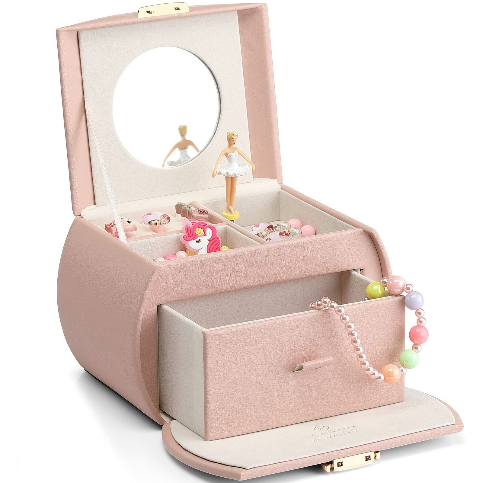 Vlando Kids Musical Jewelry Box For Girls With Drawer, Music Box With Ballerina And Stickers For Birthday Bedroom Decor, Gifts For Girls Kids - Pink
