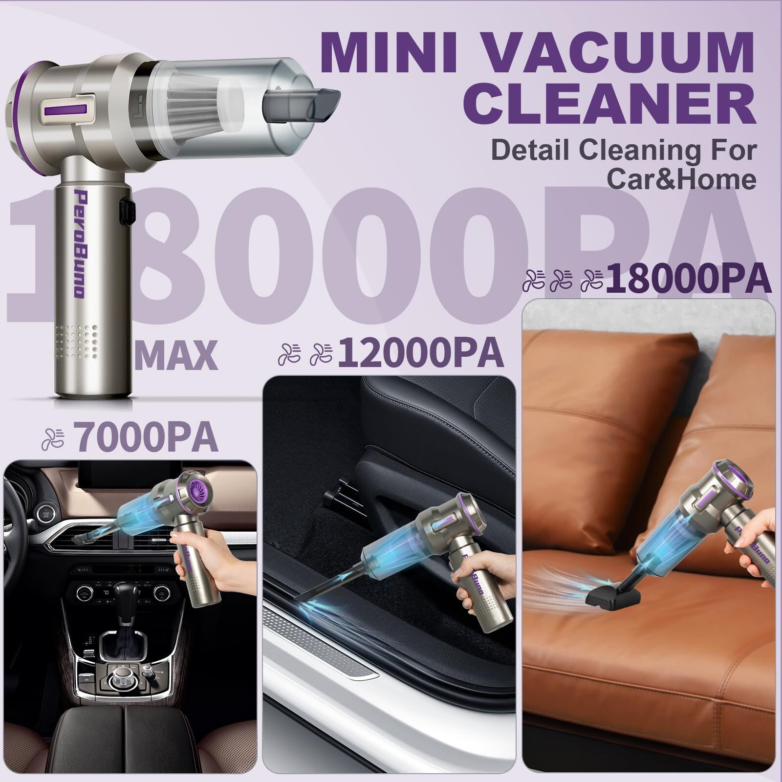 Perobuno Air Duster For Pc, 200000Rpm Compressed Air, Mini Vacuum 2-In-1, Runtime Up To 35 Mins, Brushless Motor Electric Air Blower With 3 Gear And Rechargeable Battery - Canned Air-Keyboard Cleaner