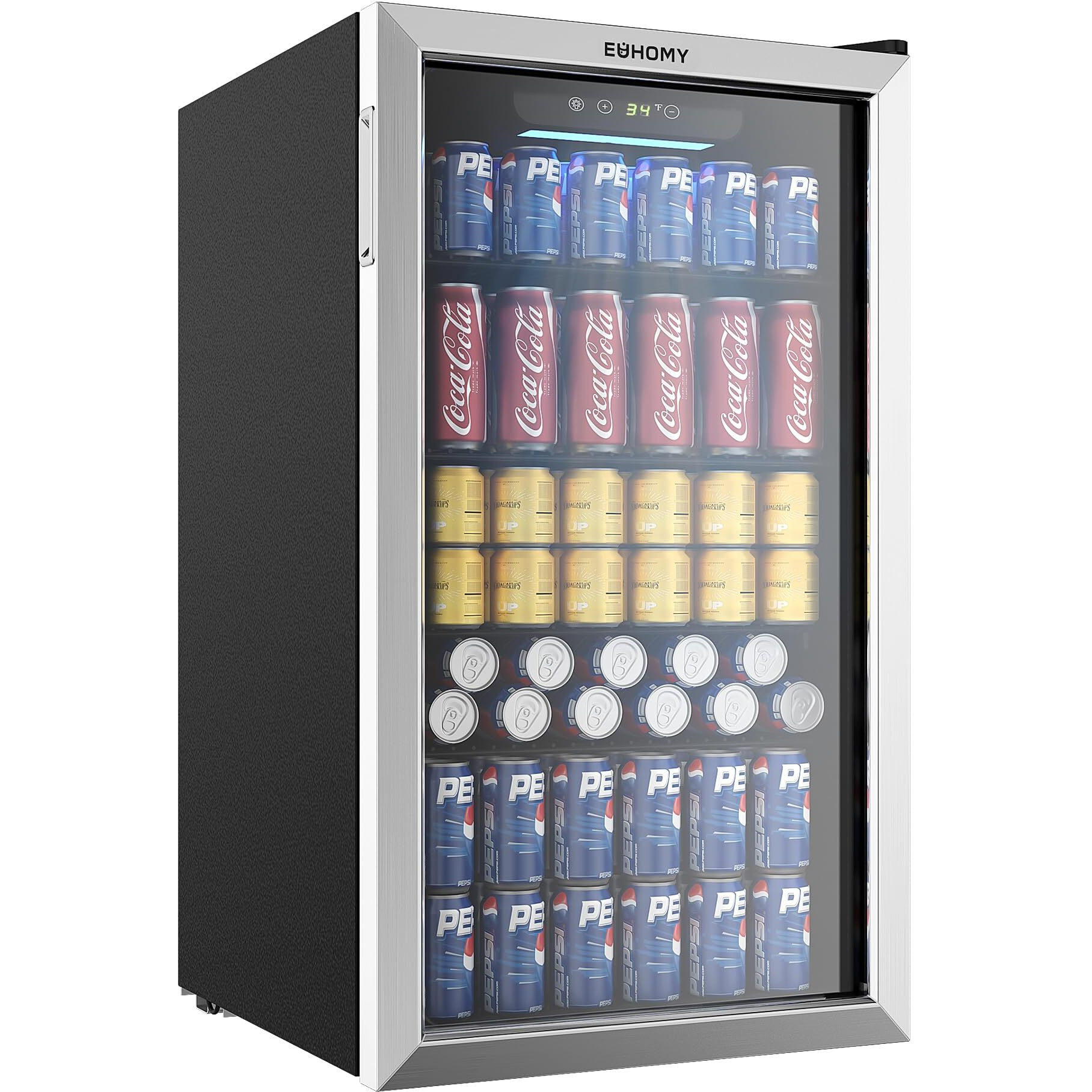 Euhomy Beverage Refrigerator And Cooler, 126 Can Mini Fridge With Glass Door, Small Refrigerator With Adjustable Shelves For Soda Beer Or Wine, Perfect For Home/Bar/Office (Slive).