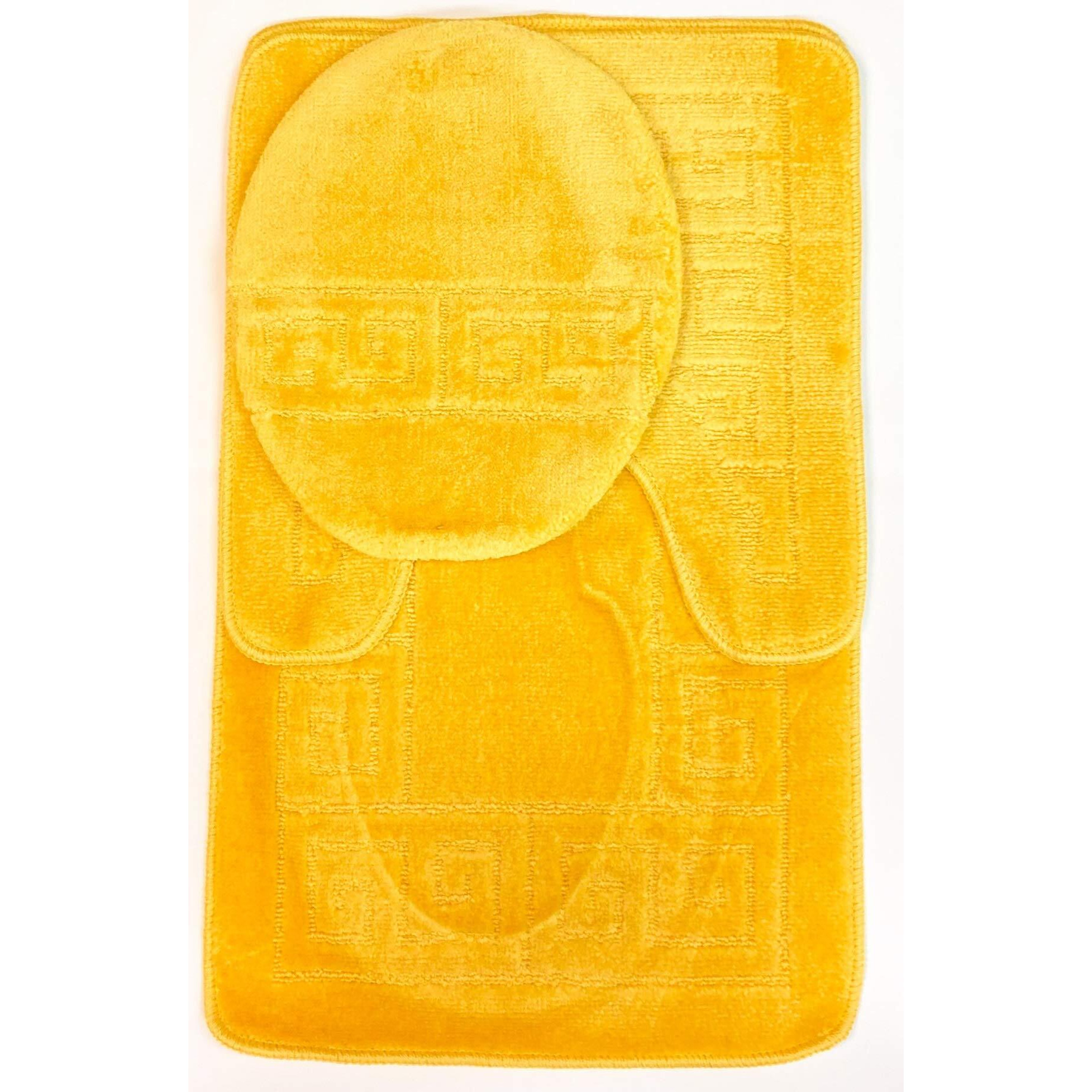 Wpm World Products Mart 3 Piece Bath Rug Set Pattern Bathroom Rug (20"&quotX32"")/Large Contour Mat (20"&quotX20"") With Lid Cover (Yellow)