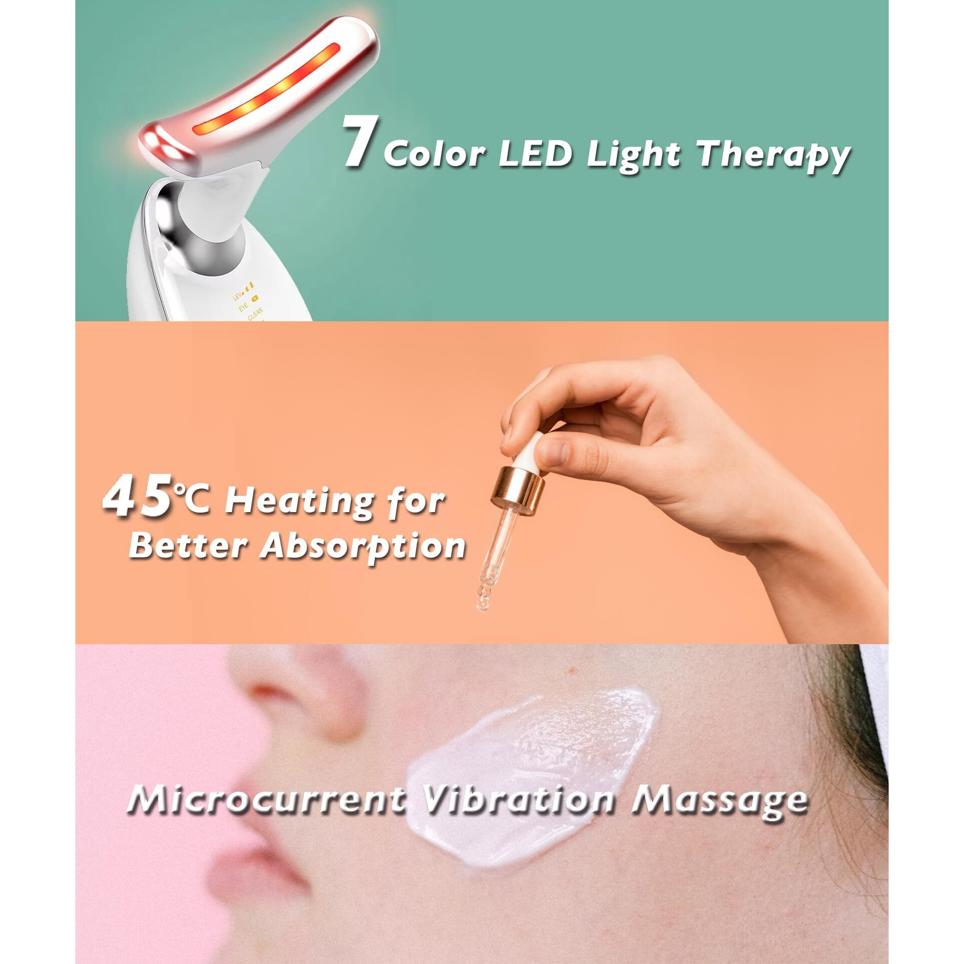 Fastaid Red-Light-Therapy-For-Face And Neck, Red Light Therapy Wand, 7 Color Led Face Neck Massager For Skin Care, White