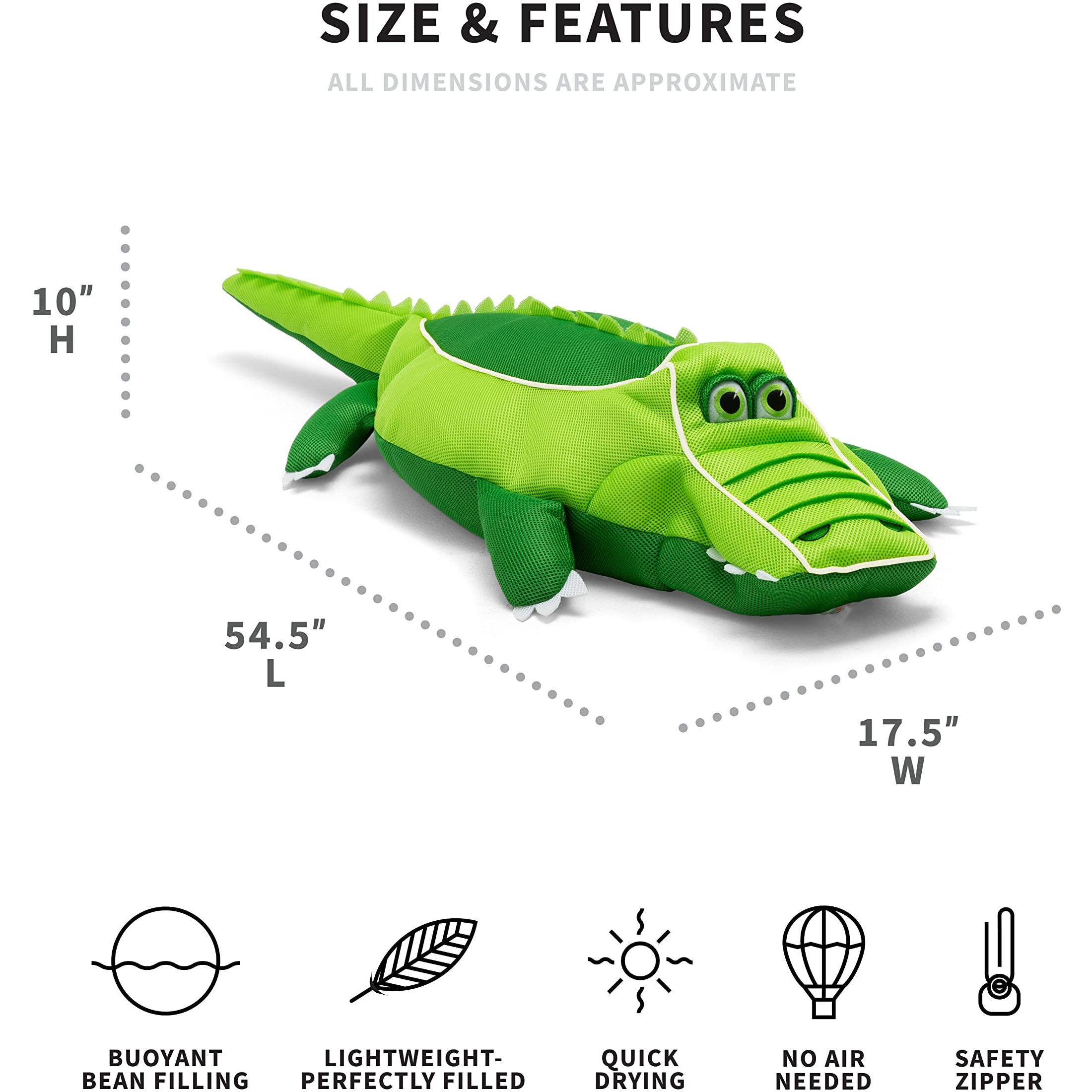 Big Joe Pool Petz Large Alligator No Inflation Needed Animal Floating Pool Toy, Alligator Shape Mesh, Quick Draining Fabric, 4.5 Feet