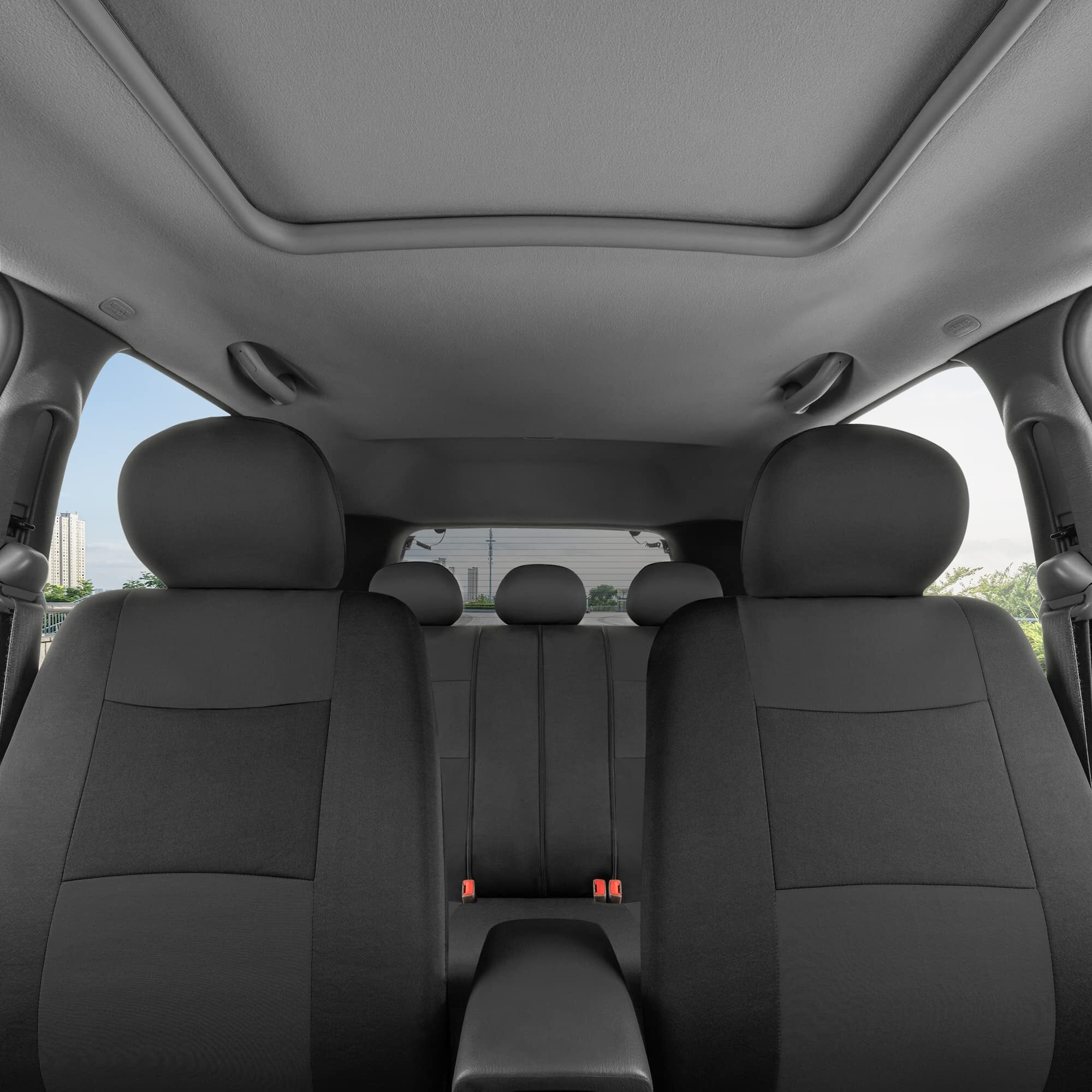 Bdk Polypro Car Seat Covers Full Set In Charcoal On Black - Front And Rear Split Bench For Cars, Easy To Install Cover Set, Accessories Auto Trucks Van Suv