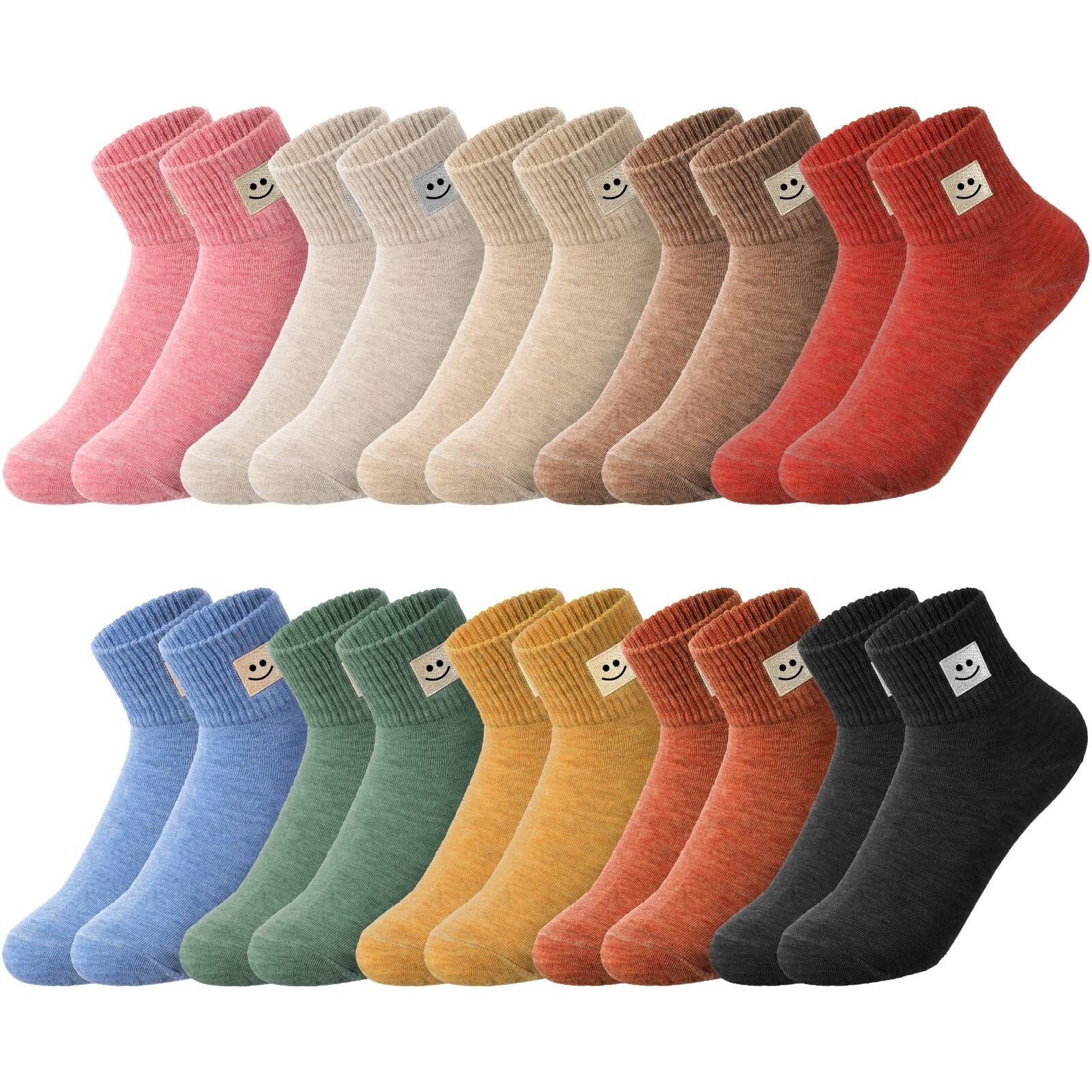Eurzom 10 Pairs Socks Elastic Ankle Length Cotton Socks Aesthetic Socks Cute Socks Lightweight Low Cut Socks For Women Girl (Smile)