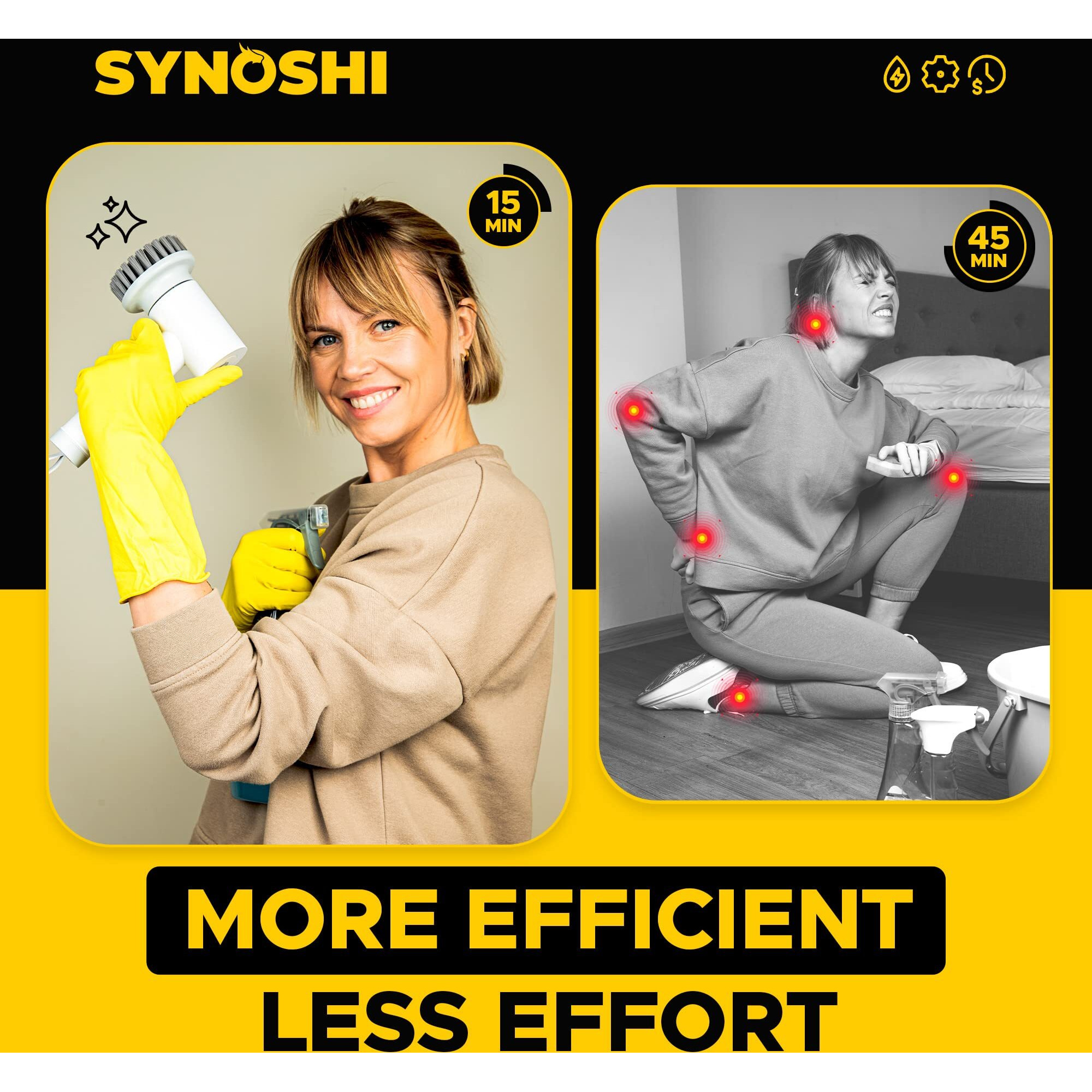 Synoshi Electric Spin Scrubber, Power Cleaning Brush With 3 Heads, Cordless Waterproof Shower Scrubber With Dual Speed, Perfect For Cleaning Bathroom, Tile, Cars, Floor. Electric Scrub Brush For Tub