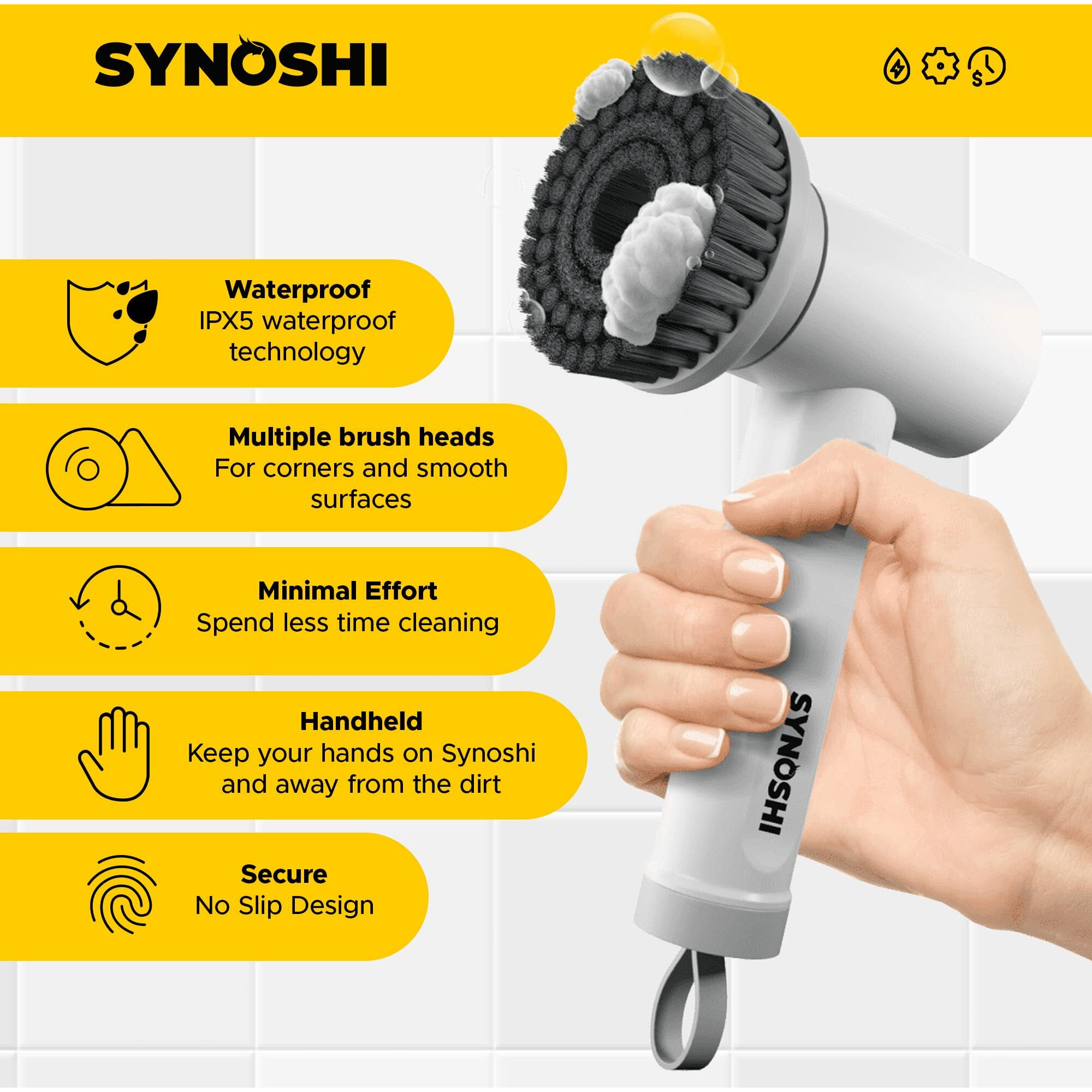 Synoshi Electric Spin Scrubber, Power Cleaning Brush With 3 Heads, Cordless Waterproof Shower Scrubber With Dual Speed, Perfect For Cleaning Bathroom, Tile, Cars, Floor. Electric Scrub Brush For Tub