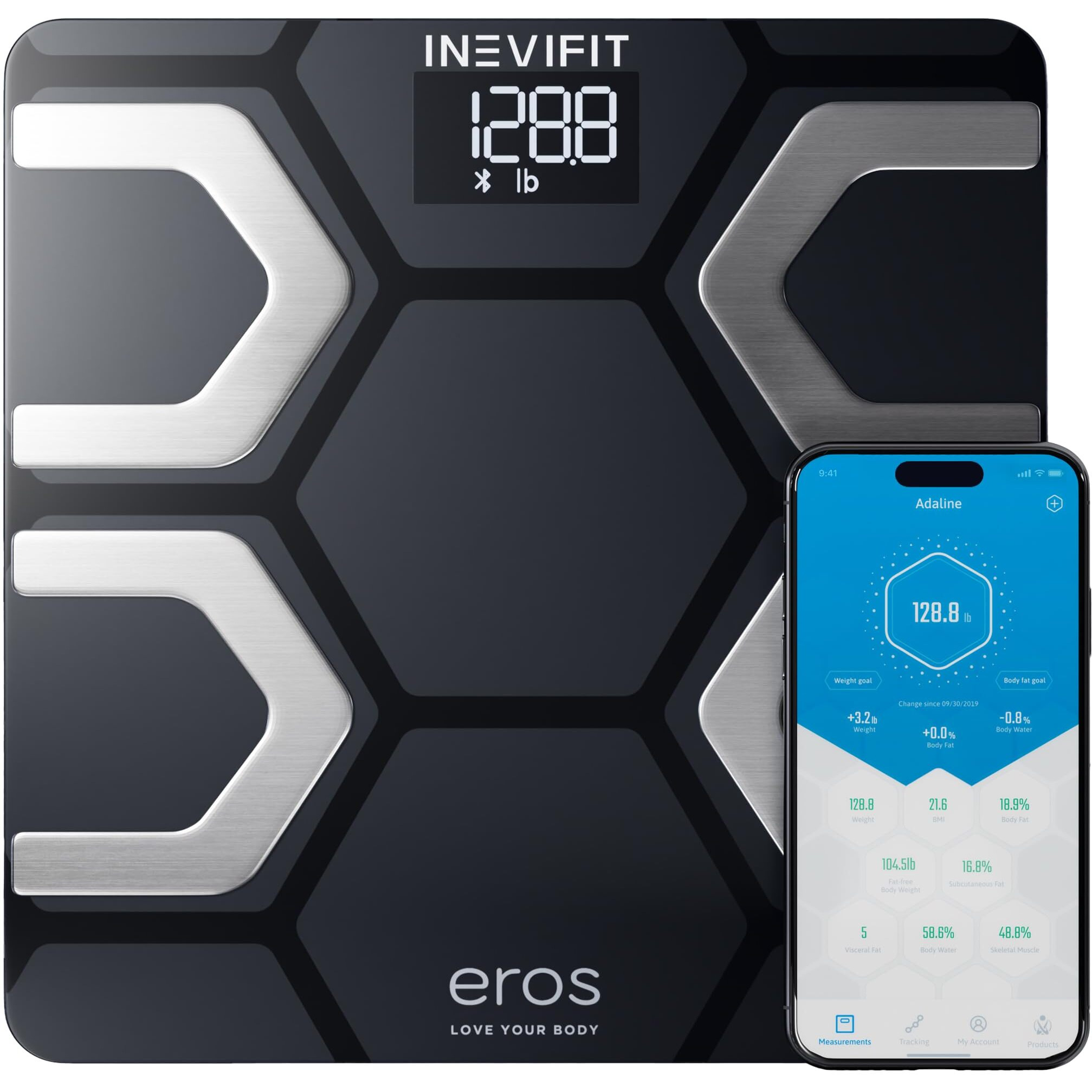 Inevifit Eros Bluetooth Body Fat Scale Smart Bmi Highly Accurate Digital Bathroom Body Composition Analyzer With Wireless Smartphone App 400 Lbs 11.8 X 11.8 Inch (Black)