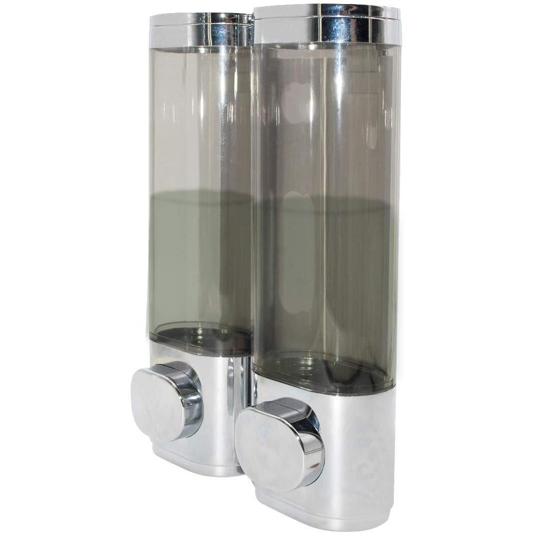 2-Chamber Soap Dispensers Wall Mount,400Ml Bathroom Shower Pump Dispenser,Press Manually Lotion Shower Soap Dispenser Usefor Home,Bath,Kitchen,Hotels,Restaurants(Silver)