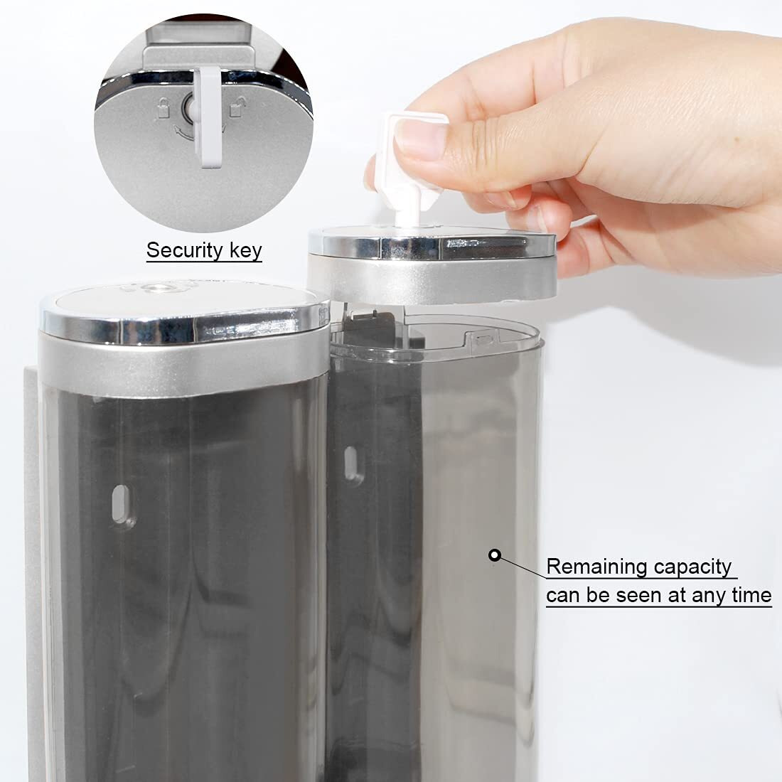 2-Chamber Soap Dispensers Wall Mount,400Ml Bathroom Shower Pump Dispenser,Press Manually Lotion Shower Soap Dispenser Usefor Home,Bath,Kitchen,Hotels,Restaurants(Silver)