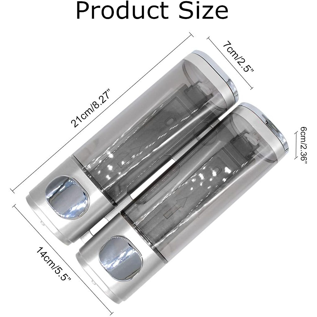 2-Chamber Soap Dispensers Wall Mount,400Ml Bathroom Shower Pump Dispenser,Press Manually Lotion Shower Soap Dispenser Usefor Home,Bath,Kitchen,Hotels,Restaurants(Silver)