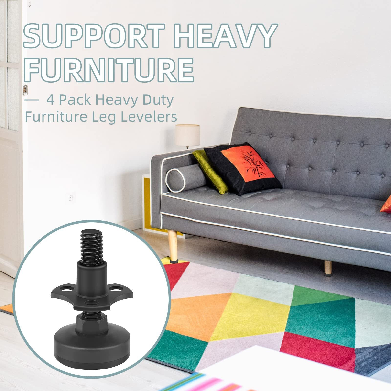 Heavy Duty Furniture Levelers, 4 Pack 3/8""-16 Threaded Leveling Feet Furniture Levelers Table Feet Adjustable Leg Levelers For Table/ Chair/Sofa/Desk/Cabinet/Workbench, Supports 1320Lbs-Black