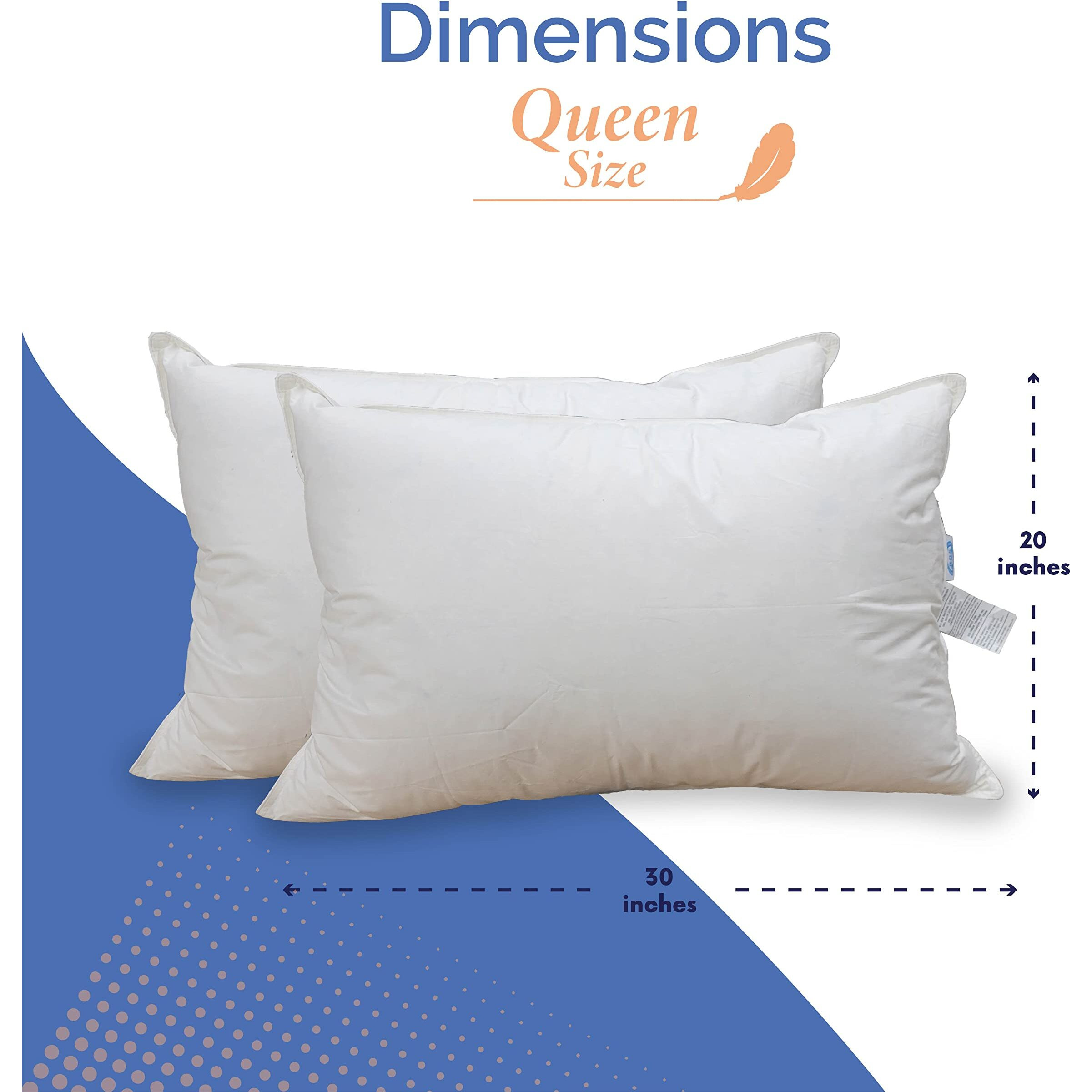 White Goose Down Feather Pillow Down Pillows Queen Size Pack Of 1 20X30 Inch 43 Oz Luxury Hotel Pillows With 100% Cotton Shell Supportive For Side, Back And Stomach Sleepers